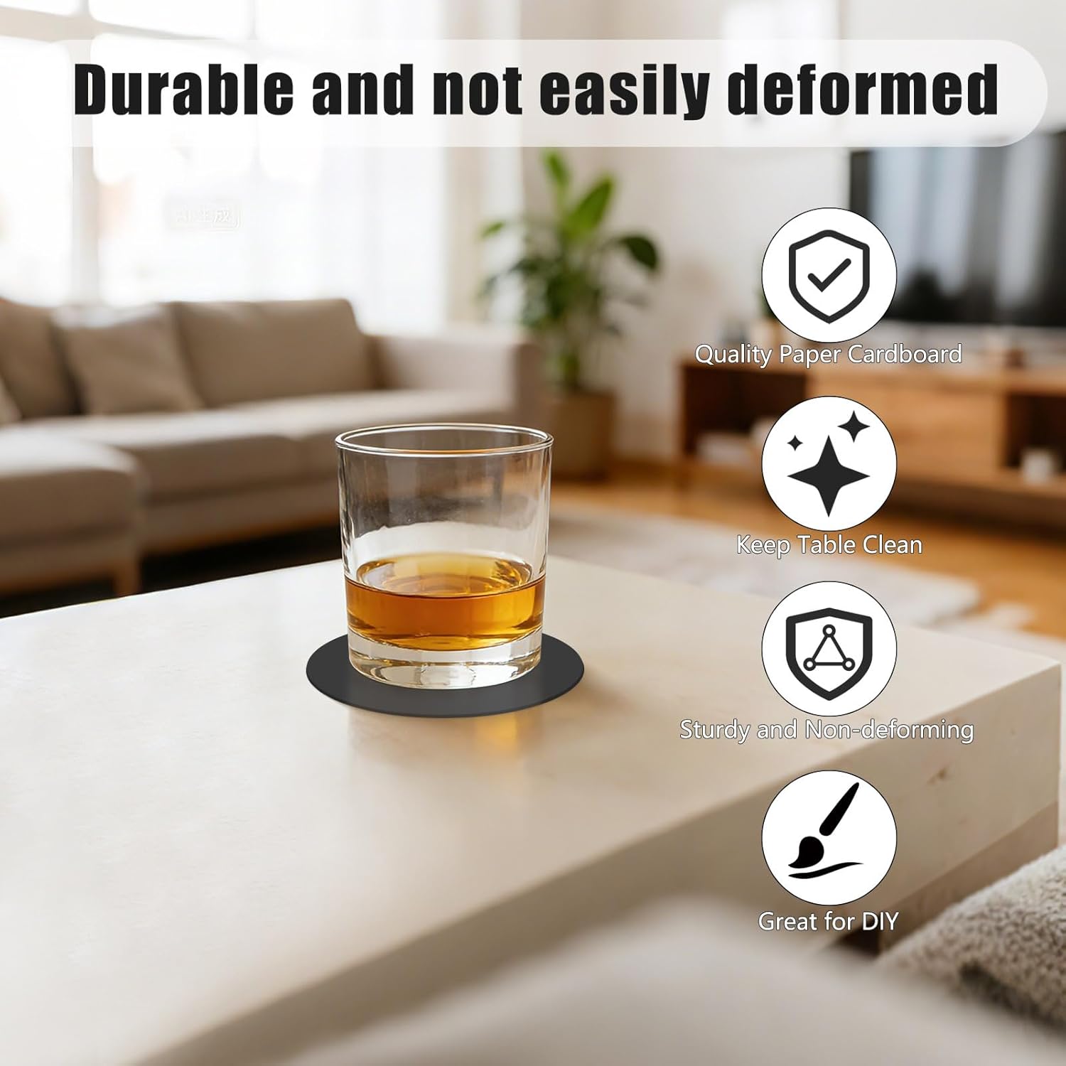 50 Pcs Disposable Paper Coasters（1MM）, 4 Inch Round Black Cardboard Coasters for DIY Crafts Arts Drinks Weddings Parties Catering - Image 3