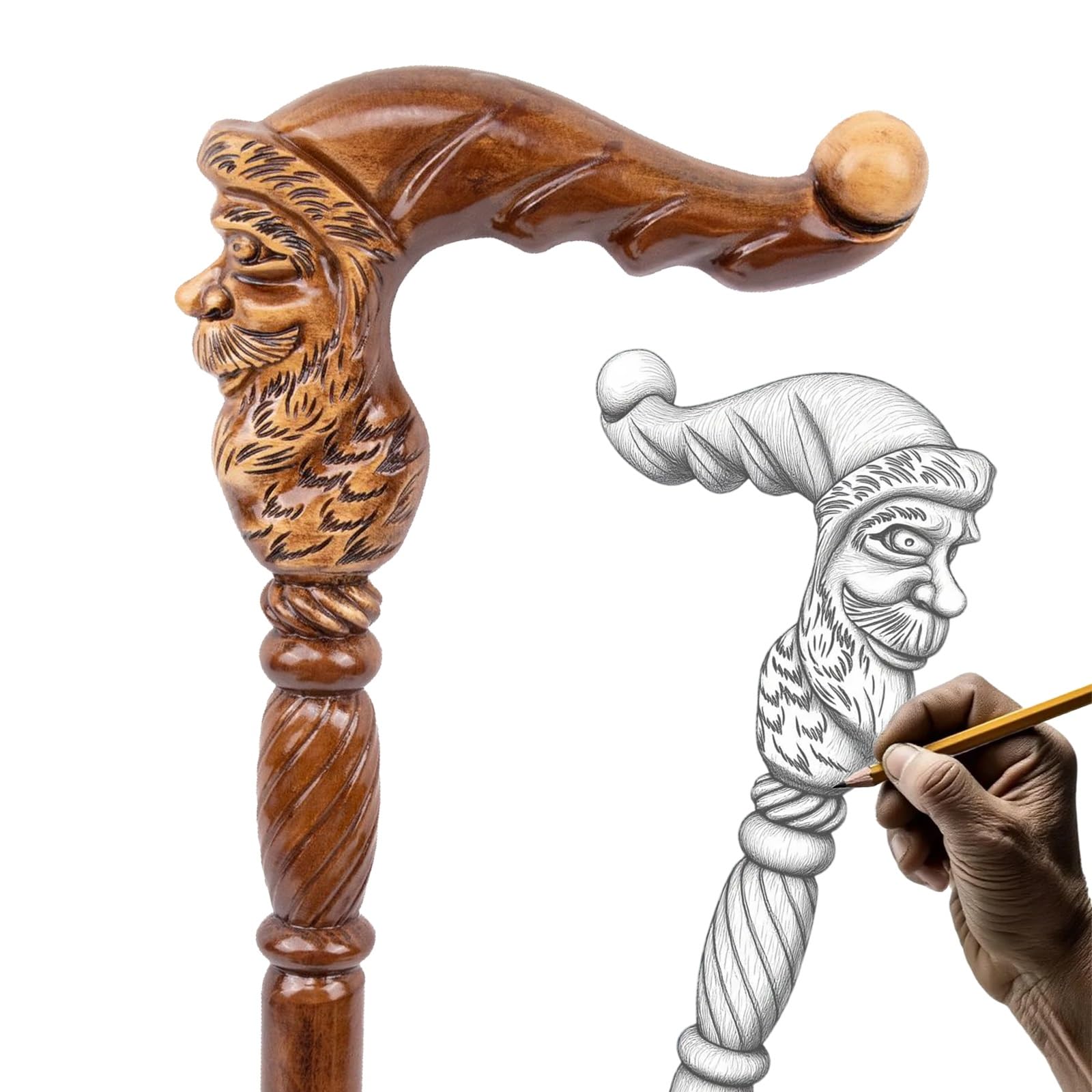 Bastón de madera artesanal de Papá Noel tallado a mano para senderismo y coleccionistas
