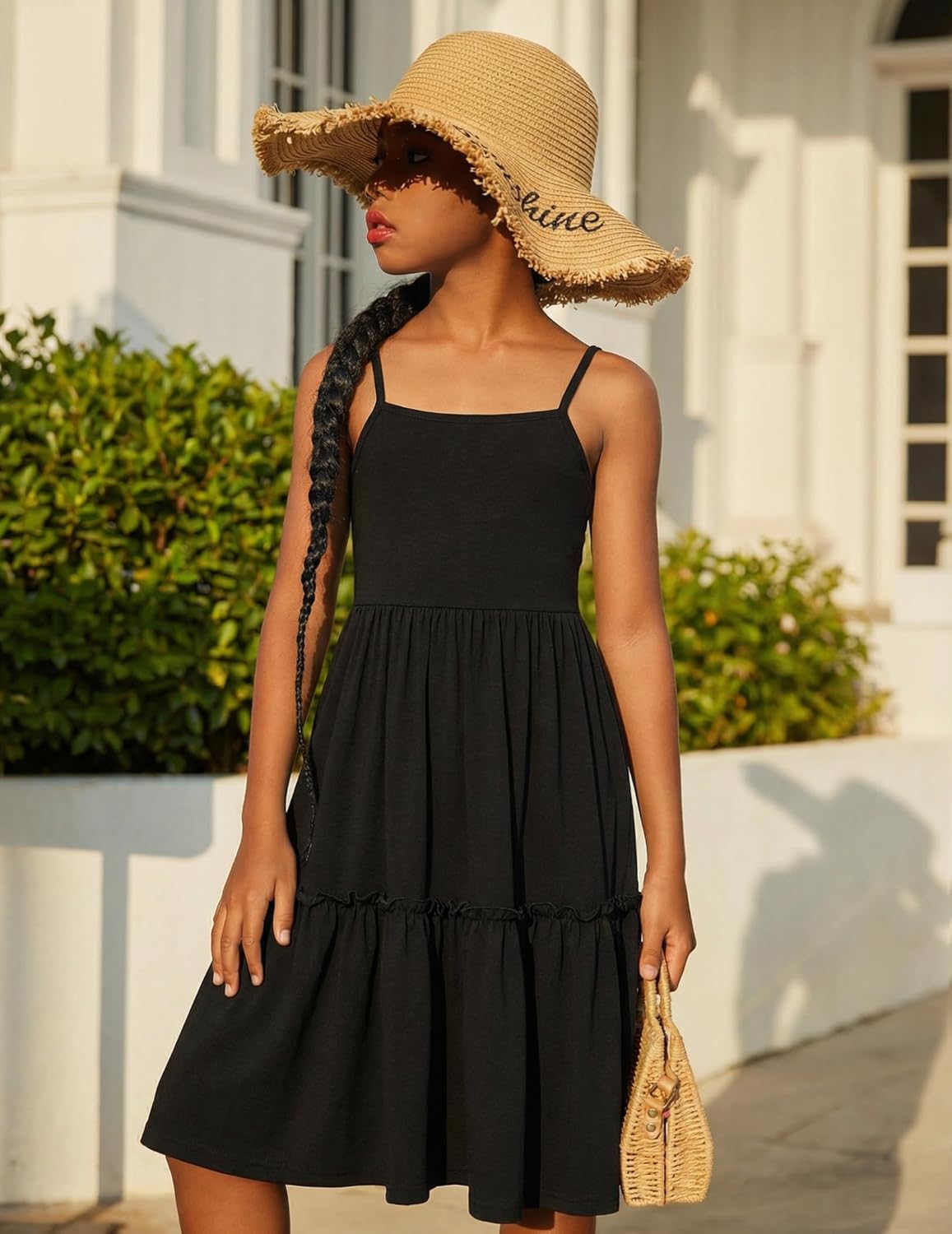 Arshiner Girls Tie Back Dress Spaghetti Strap Ruffle Hem Casual Summer Beach Sundress with Pockets - Image 2