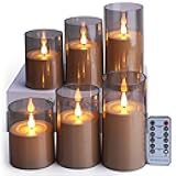 Sanmli 6pcs Flameless Candles Gray Acrylic with Remote Control and Timer, Battery Operated LED Pillar Candles Flickering Warm White Light (D: 3.15