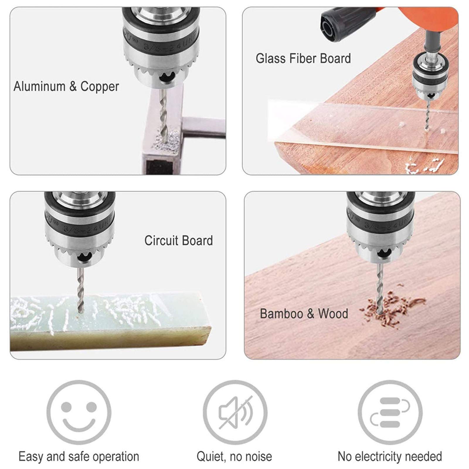 Taladro Manual De Manivela Doble Engranaje Portátil Taladro De Manivela, 1/4 Pulgada (0.6-6Mm) DIY Taladro De Carpintería Suministros De Enseñanza Herramientas A Mano