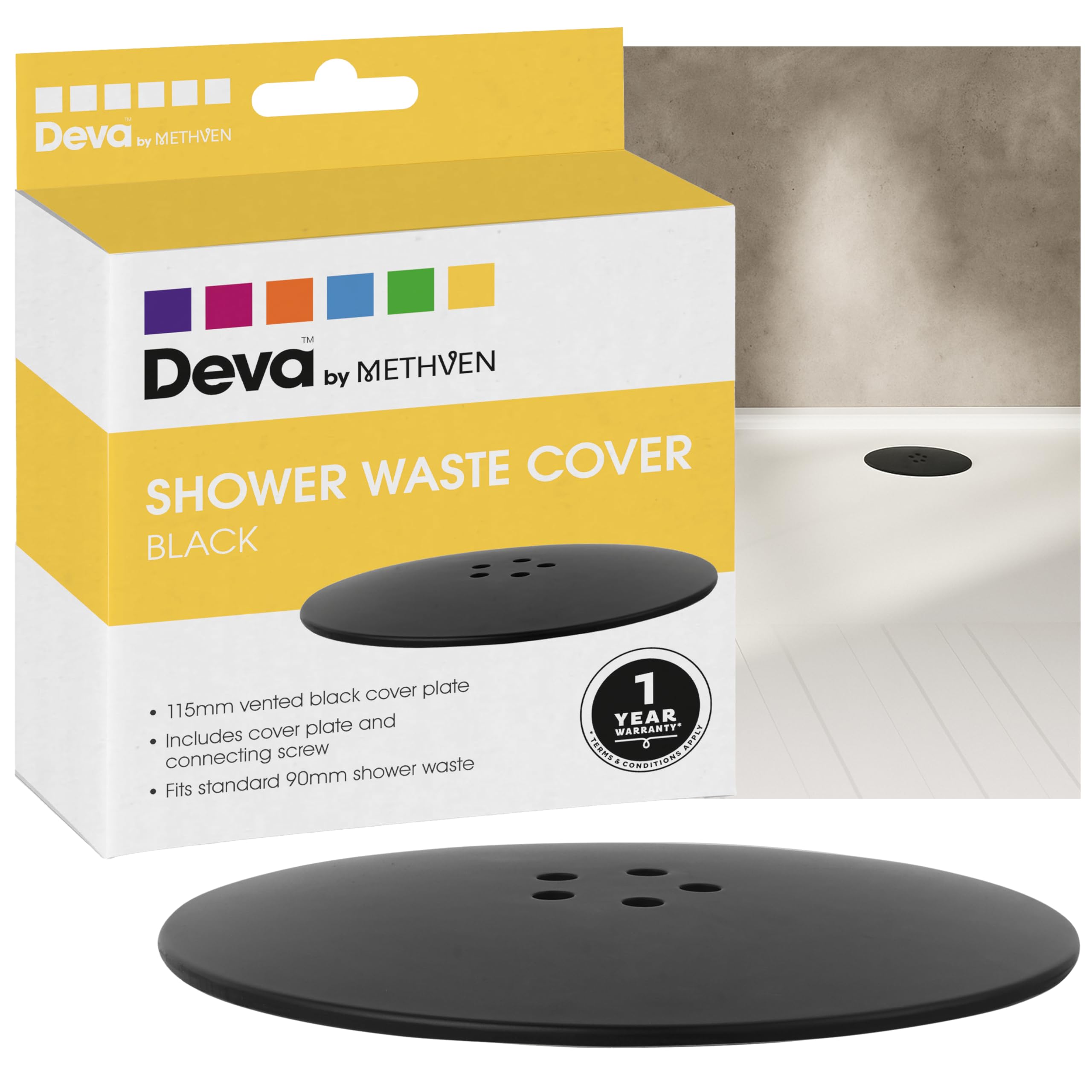 Deva Multi-Fit Black Shower Trap Waste 90mm Easy Clean Enclosure Shower Waste Tray with Quick Release Inner Unit and Vented Dome Cover | WSTS01 (Matte Black, Replacement Cover)