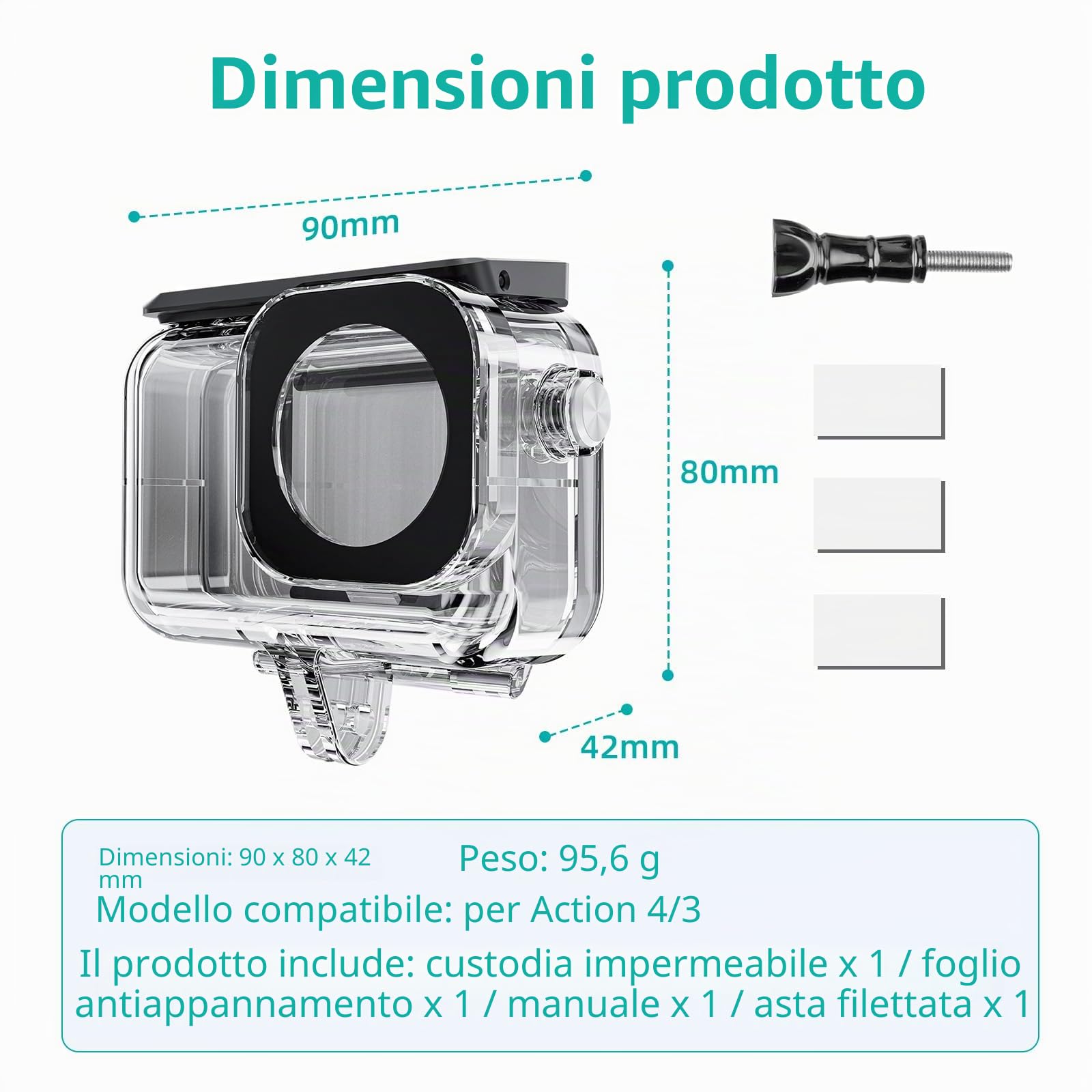 Custodia impermeabile per DJI Osmo Action 5 Pro Action 4/Action 3, custodia subacquea Shell Cage fotocamera 45 M/148 FT immersioni subacquee snorkeling con staffa a sgancio rapido accessori