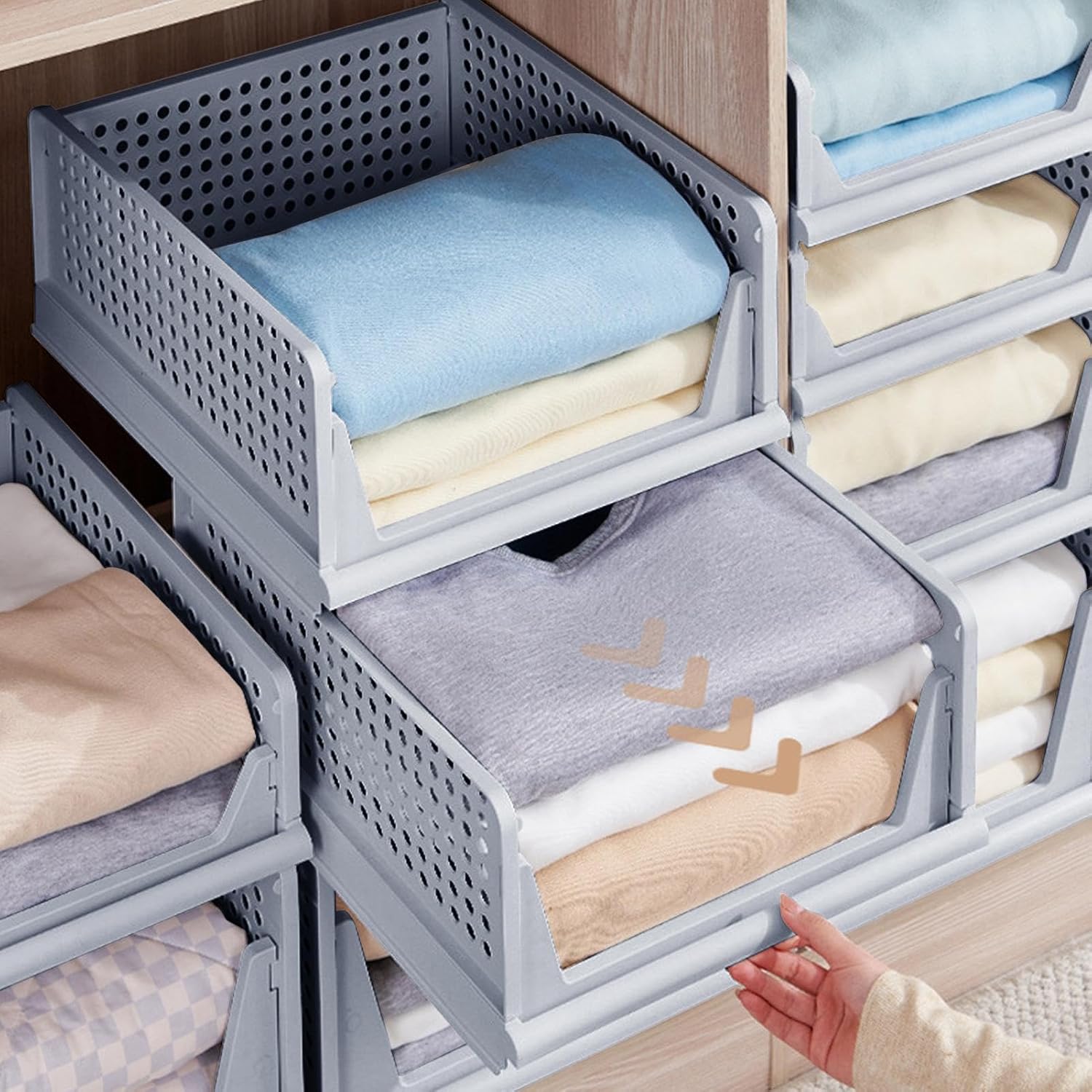 Stackable Storage Drawers | Stackable Foldable Home Box | Closet Storage Organizer | for Clothing Bathroom Kitchen Sweater Towel RV Sock Pants Purse Shirt Offices Laundry