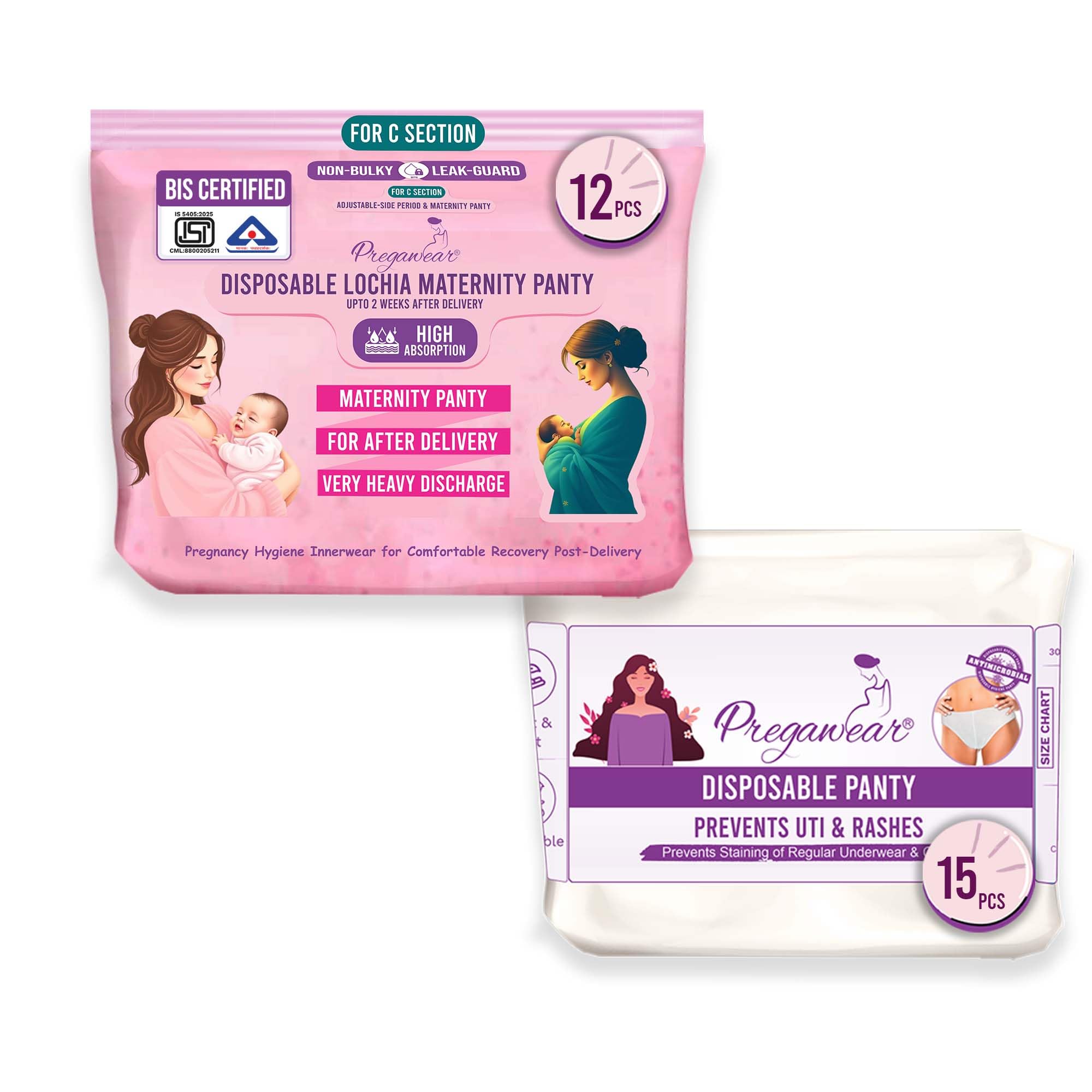 PROWEE|Pregawear C Section Maternity Panty(12) & Disposable Panties(15) Combo| Low Waist Heavy Flow|Soft, Breathable 360˚ Coverage Pregnancy Underwear|New Mothers After Delivery (L)-image-30