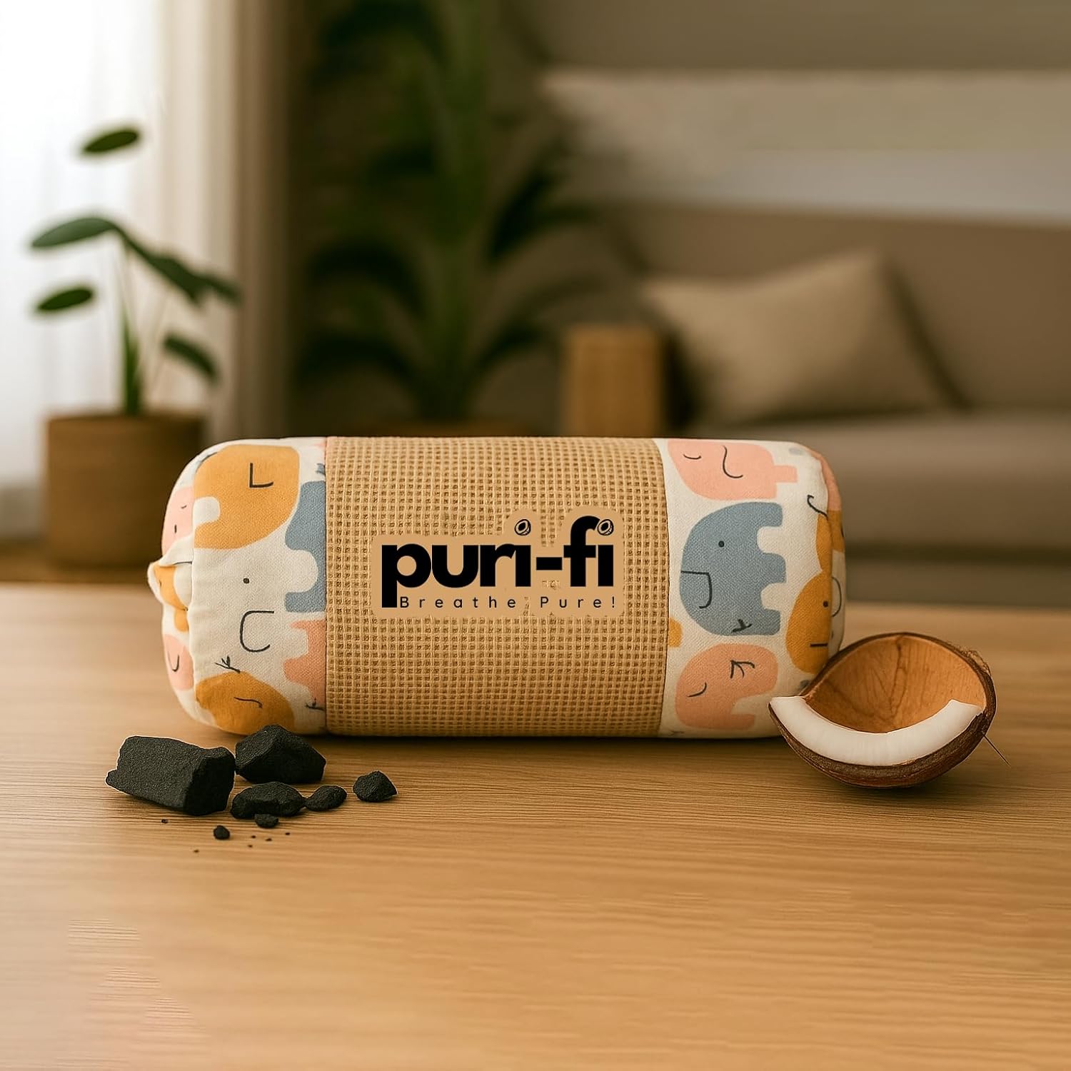 Puri-Fi Breath Pure ! Activated Charcoal Air Purifier, Non-Electric, Coconut Shell Charcoal, Odor & Moisture Absorber, Air Freshener for Home, Car, Reusable & Long-Lasting, 400 Gm (Elephant Parade)
