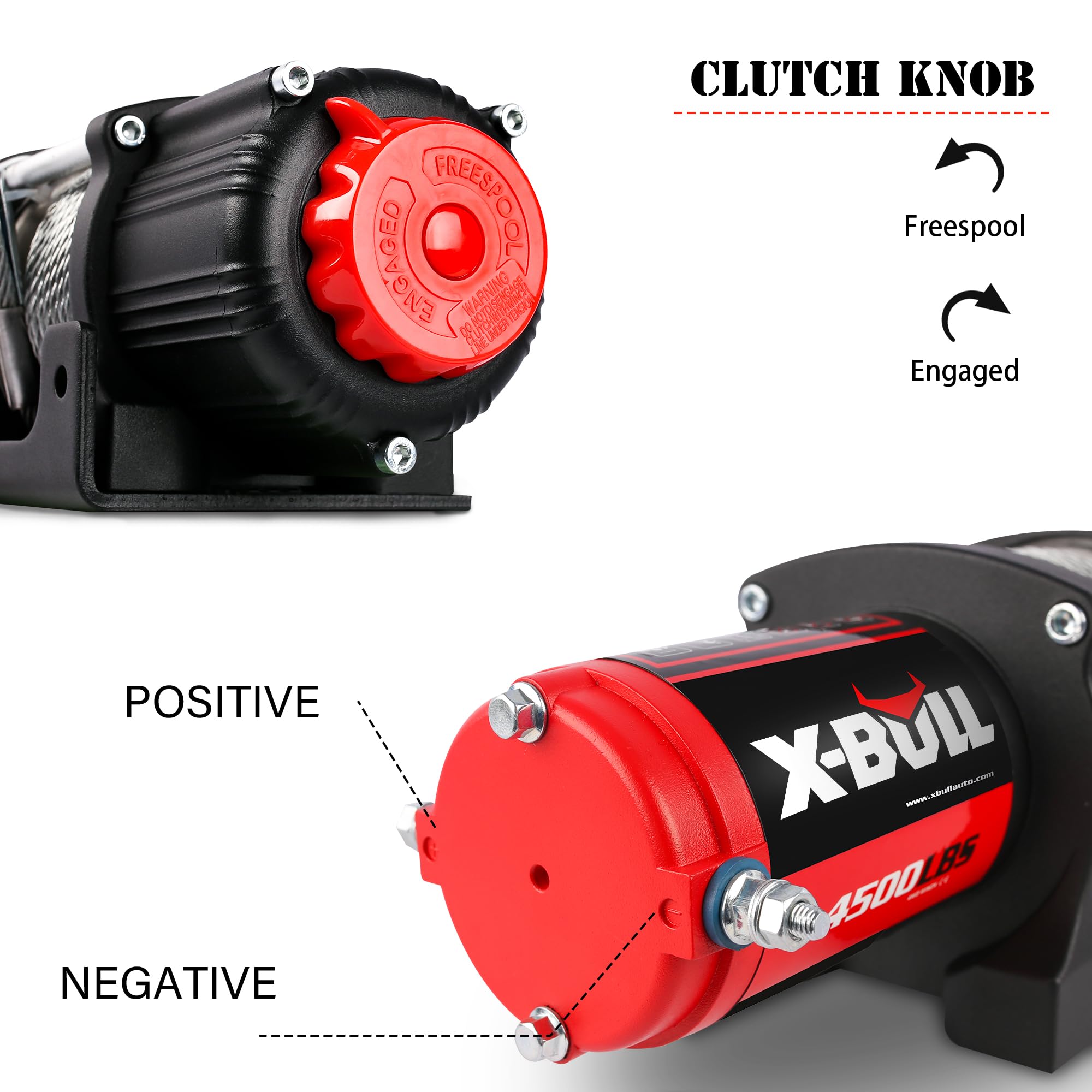 X-BULL Elektrische Winde für Quad - Durchzugskraft 4500lbs (2041kg) - Starkes und Haltbares Seil - Motorwinde Kabelzug - für Pflüge, UTV, ATV, Quad, Offroad - 40 X 12 X 12 cm - 12V, Schwarz
