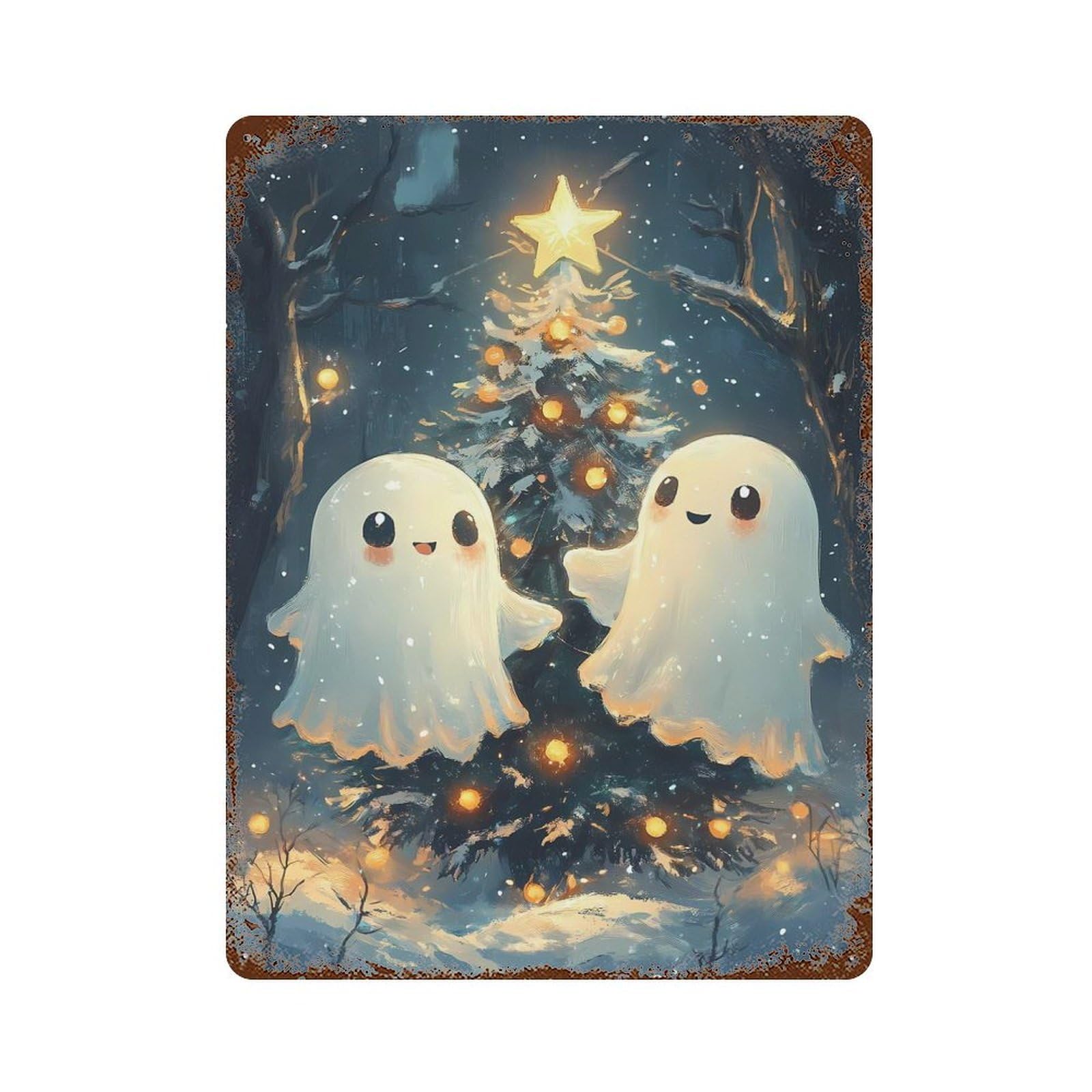 Christmas Ghosts Rusty Metal Tin Sign 15.7"x11.8", Ideal for Patio, Garden Room And Bar Decor