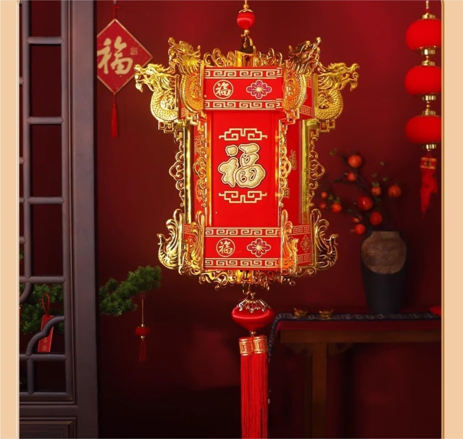 Lanterne Cinesi Giardino Lanterna Cinese Decorazione di Capodanno Ciondolo Orientale Esagonale da Palazzo Lanterne di Carta(18x60cm)