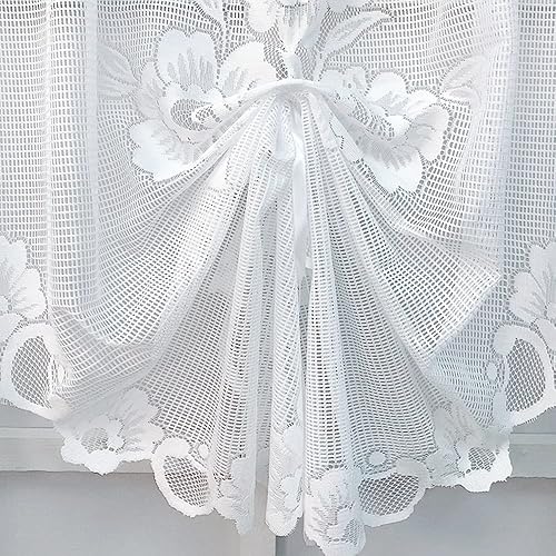 Miniatura 3 de ZZC Panel de cortina de encaje floral semitransparente, cenefa de cascada para decoración de cocina, media ventana y baño (pañuelo blanco, 1 panel,
