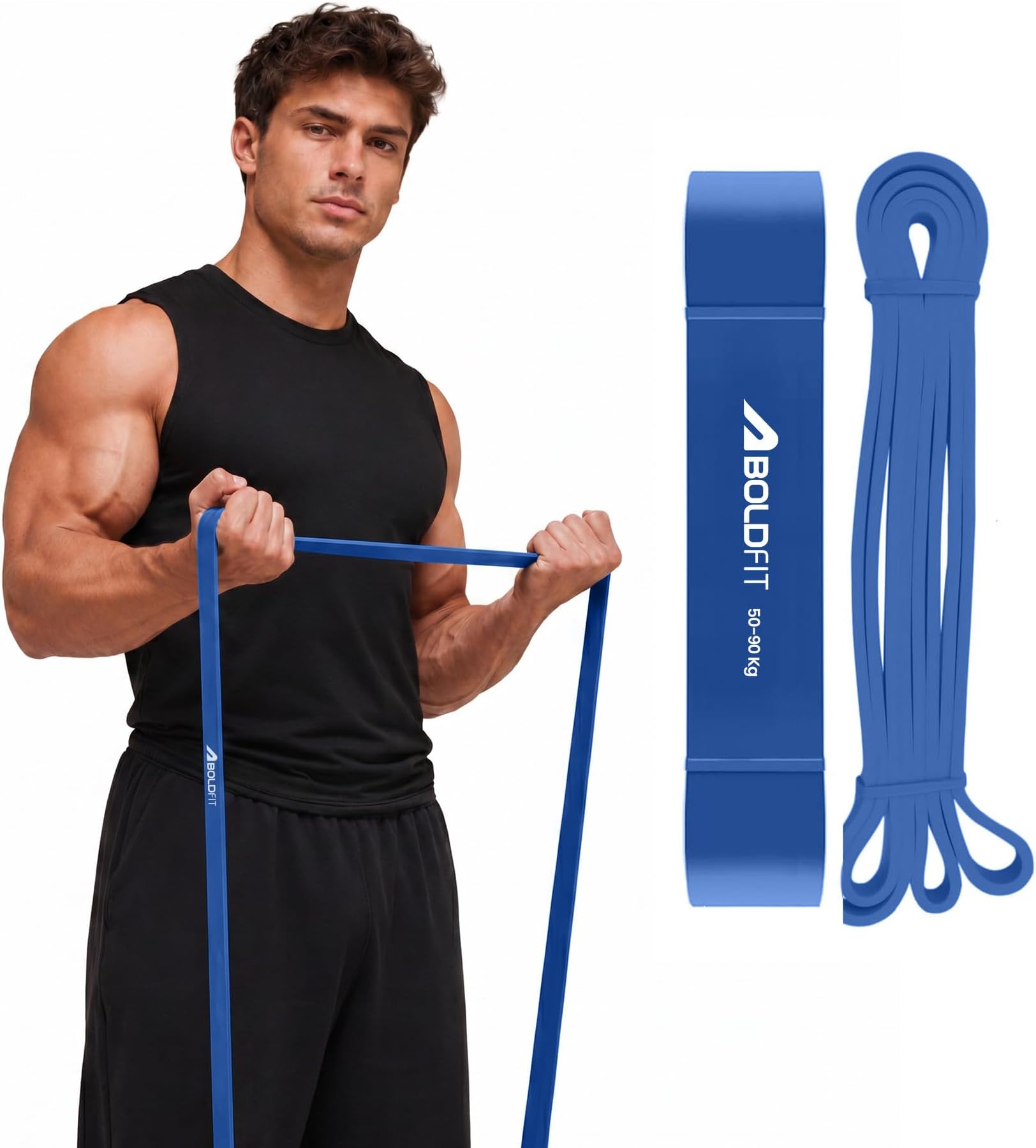 Boldfit Natural Rubber Heavy Resistance Band for Workout Set Exercise & Stretching Pull Up Bands for Home Exercise for Gym Men & Women Resistance Loops Toning Bands Blue (60-75 kg)