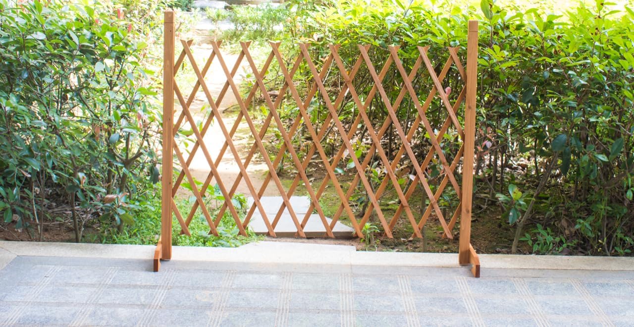 Solid Wood Expanding Fence | Mobile and Movable Fence | Gardeners & Pet Owners | Fold-able Design and Lightweight | H:90cm x W:30-190 cm | Natural Wood Decor