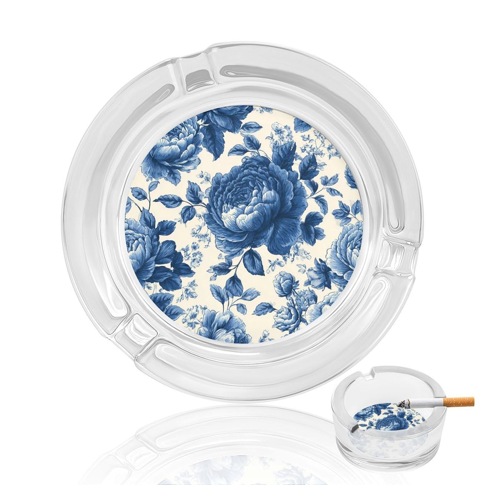 Floral Pattern Large Clustered Peony Rose Glass Ashtray for Cigarettes Portable Decorative Ash Trays for Home Office Decor