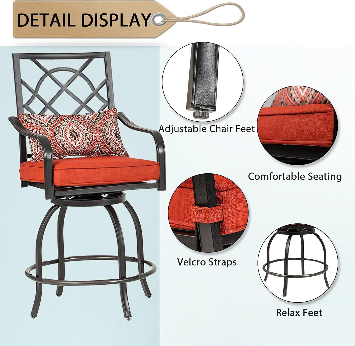 Incbruce 3 Pieces Outdoor Furniture Set, Patio Bar Set - 2 Metal Swivel Cushioned Stools and 1 Classic Bistro Table（Slatted）