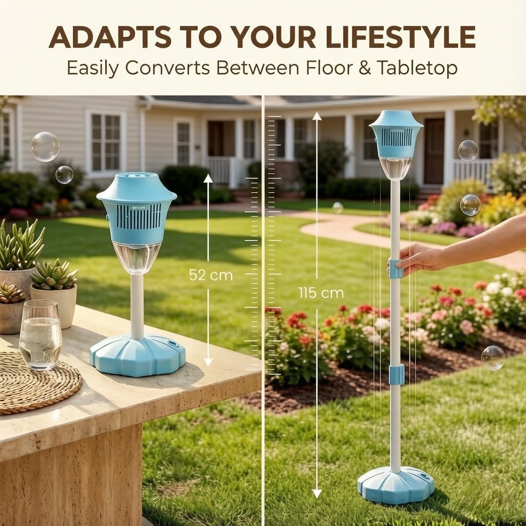 Rechargeable Standing Bubble Tiki Torch, Automatic Outdoor Bubble Machine, Adjustable Garden Bubble Tower Lamp for Yard Decor (Blue)