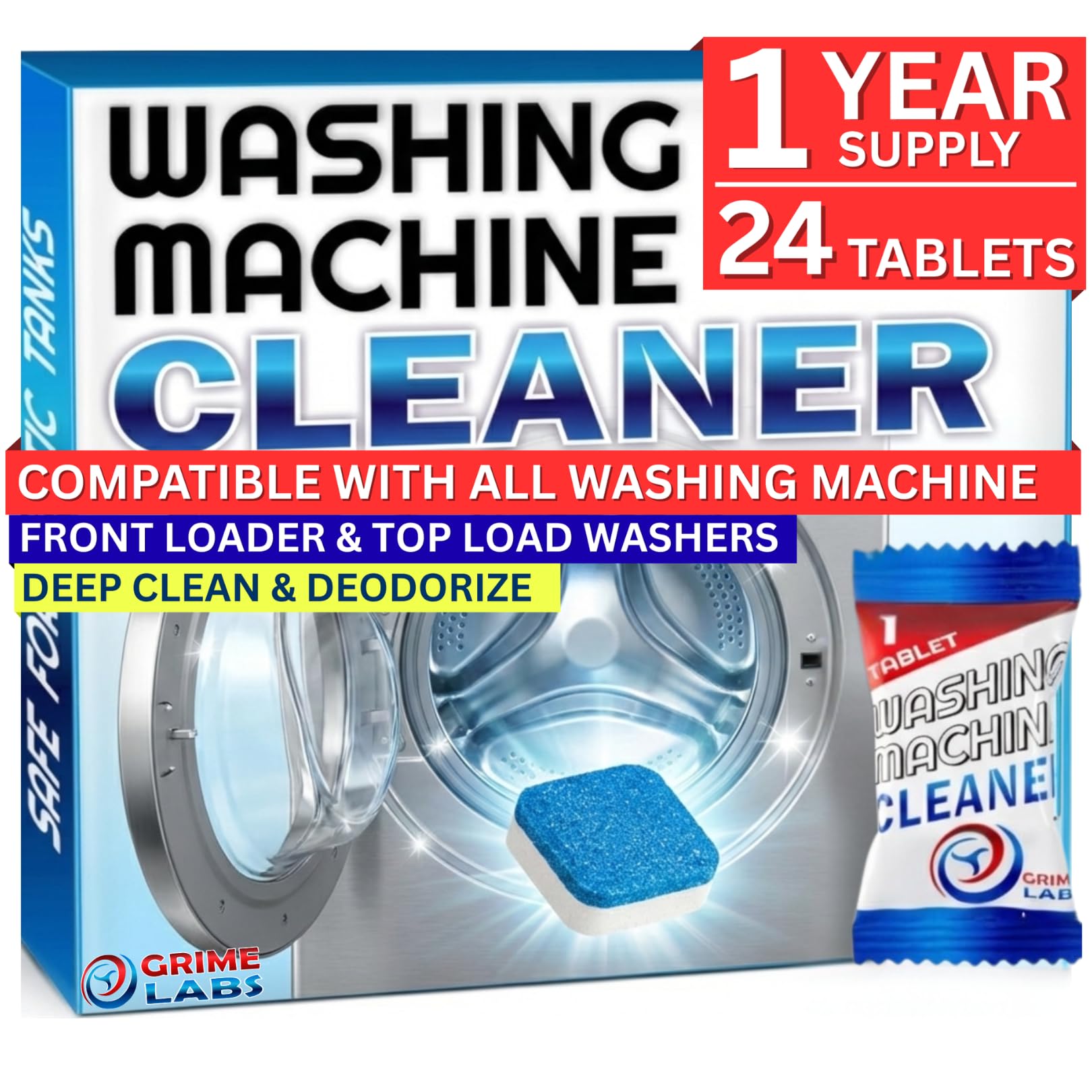 Washing Machine Cleaner Tablets - Penetrating Deep Clean Washer Cleaner Tablets For Front Loader And Top Load HE - Active Formula Tub Descaler Deodorizer