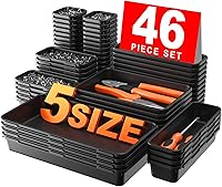 A-LuGei 46PCS 5-Size Interlocking Toolbox Organizer Trays Black - Drawer Dividers for Garage, Bathroom, Kitchen Storage
