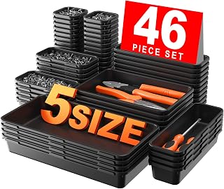 A-LuGei 46PCS 5-Size Interlocking Toolbox Organizer Trays Black - Drawer Dividers for Garage, Bathroom, Kitchen Storage