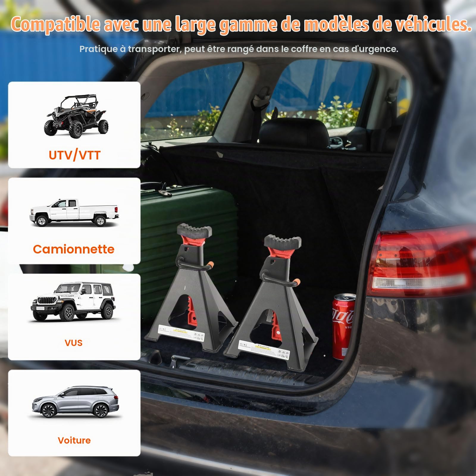 Chandelles Voiture 6T, Hauteur Réglable 390-585mm | Chandelles à Crémaillère, Chandelles en acier pour Soulever des Véhicules Auto SUV Atelier Dépannage