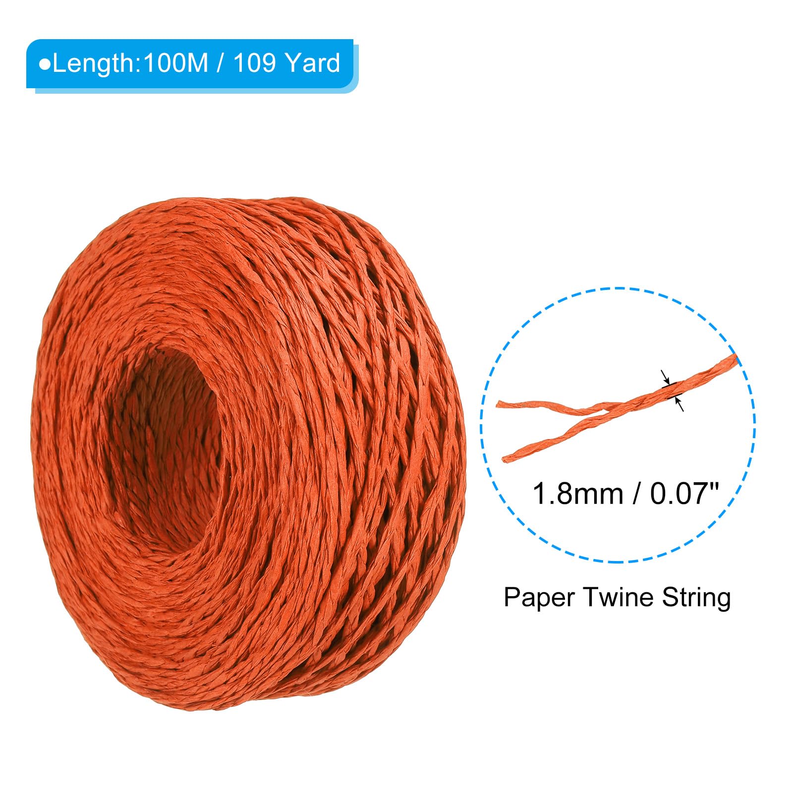 PATIKIL 328 Feet Raffia Ribbon, Raffia Yarn Paper Rope Twine String for Crochet Bags Craft Festival Gifts Bouquets Wrapping, Orange - Image 2