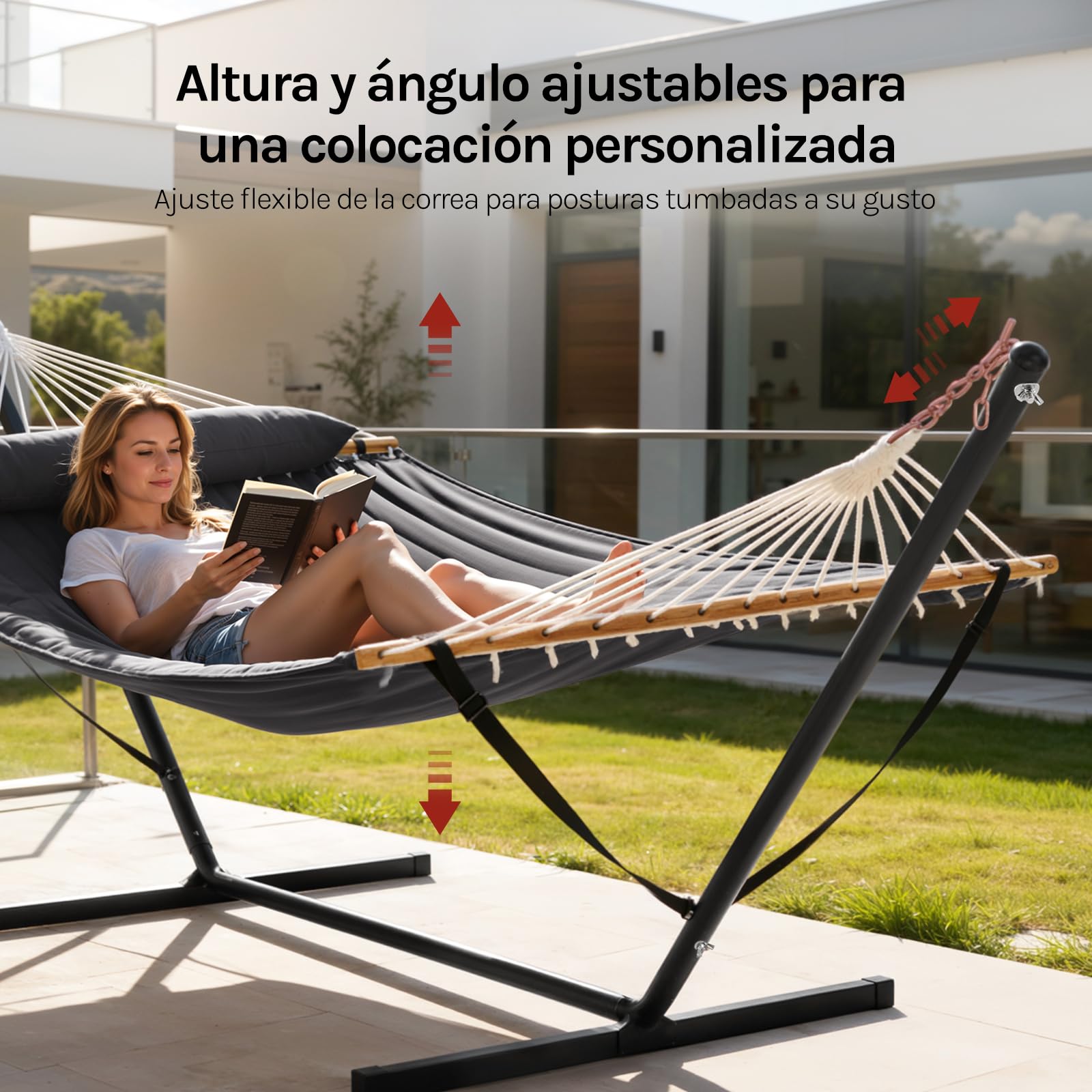 WOLTU Hamaca 2 Personas con Soporte de Metal, Hamaca Columpio para Jardín Exterior, Capacidad 250 kg, con Reposacabezas y Bolsa de Transporte, Antracita