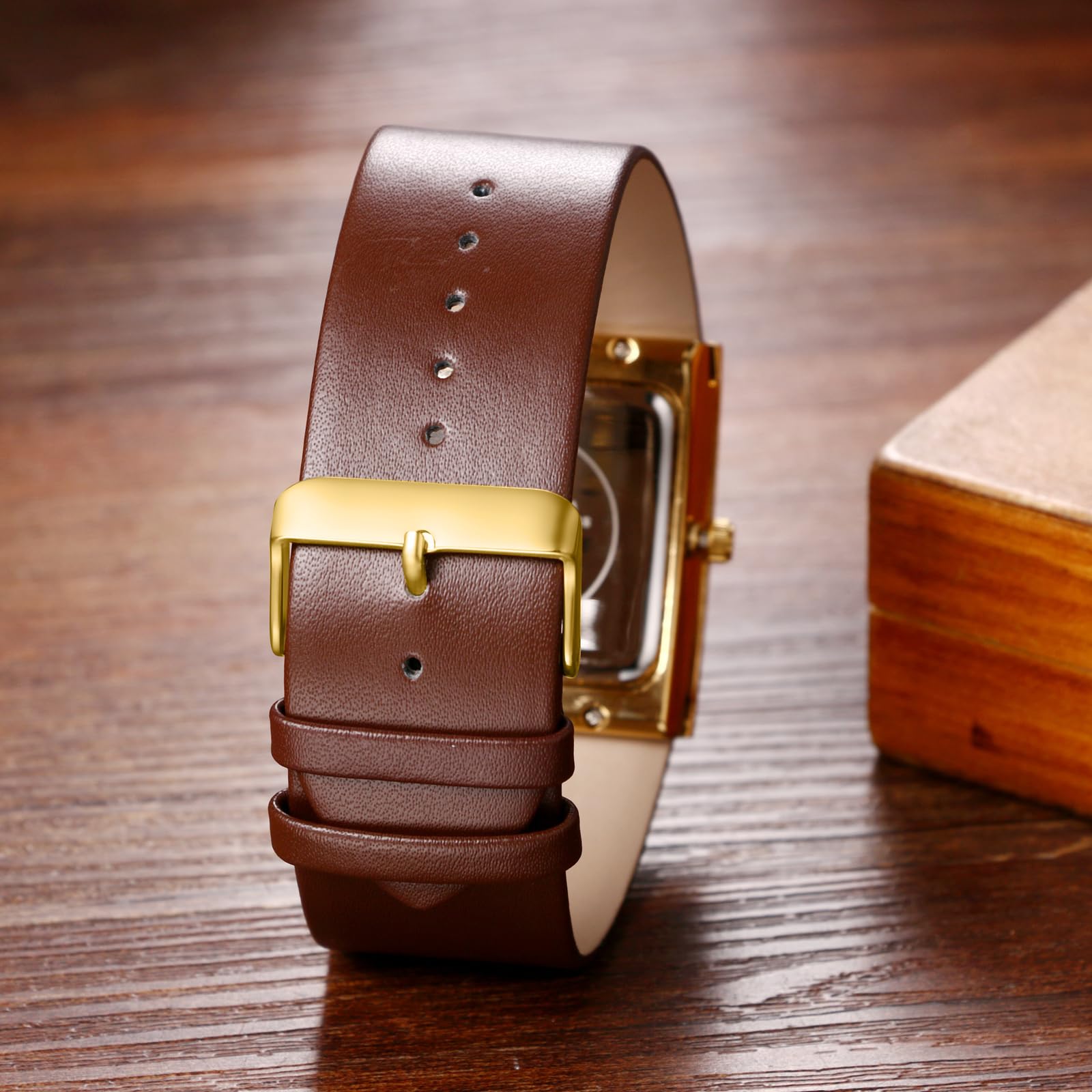 JewelryWe Męski zegarek kwadratowy ze skórzanym paskiem: 5 sztuk, 30 m, wodoszczelny, analogowy, kwarcowy, minimalistyczny, biznesowy, casualowy, zegarek z prawdziwej skóry i kwadratowym cyferblatem