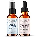 Eva Naturals Hydrate & Brighten Serum Set - Vitamin C with Ferulic Acid & Vitamin E + Hyaluronic Acid for Face, Dark Spots, Wrinkles, Uneven Tone, Anti-Aging Skincare Bundle for Radiance & Moisture