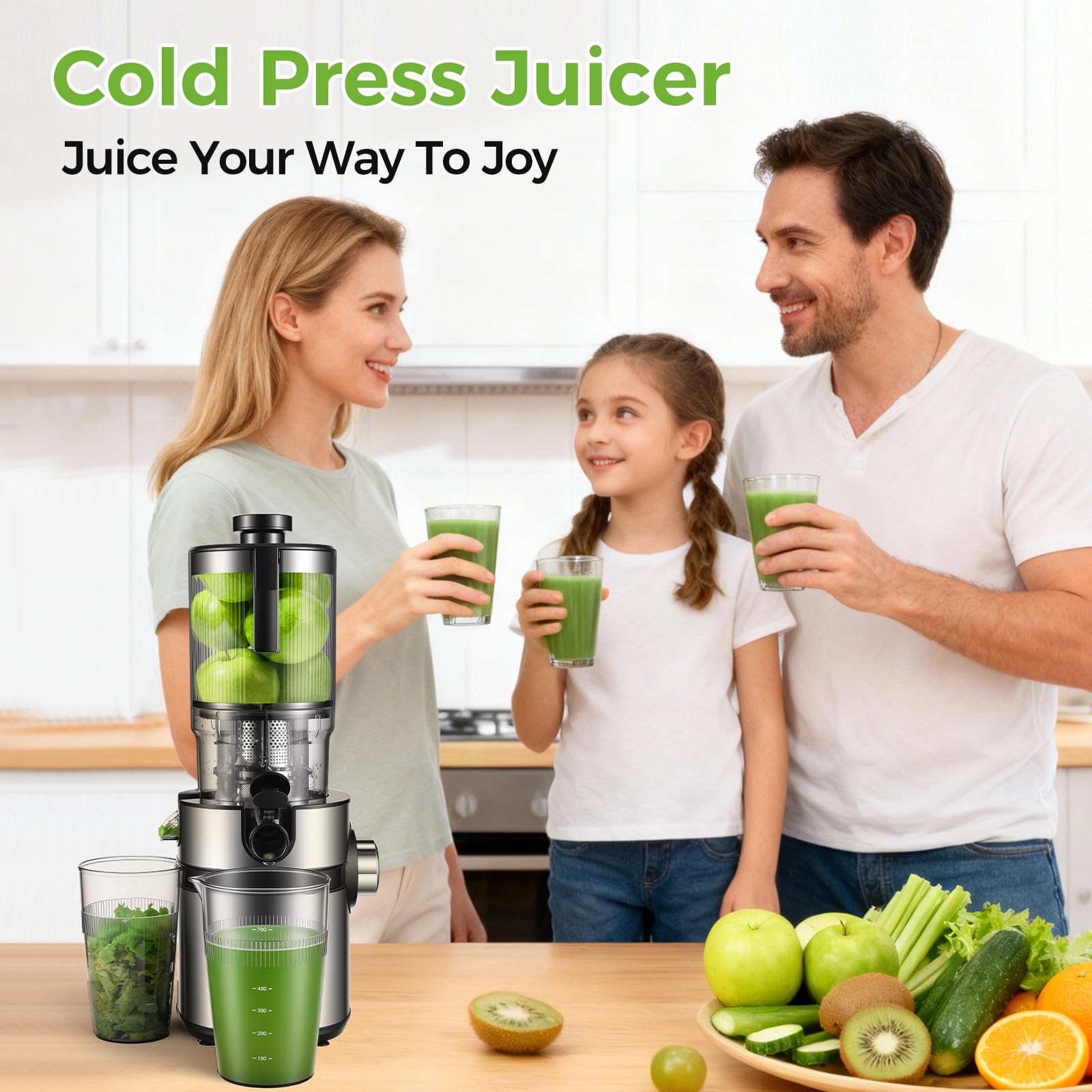 YASHE Extracteur de Jus à Froid, Slow Juicer 127 mm, 50 Tr/Min, Sans BPA, Noir