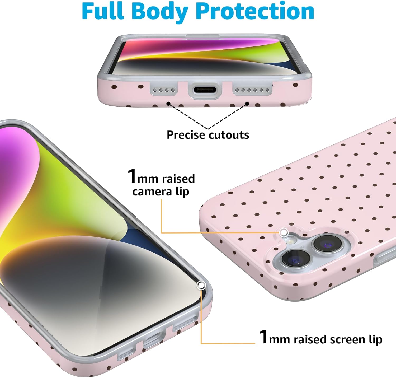 Casely iPhone 16 Case | On the Dot | Pink & Brown Polka Dot | Compatible with MagSafe | Classic Ultra Slim Design