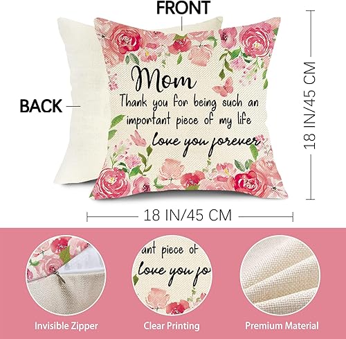 Miniatura 2 de Funda de almohada decorativa floral con texto en inglés To My Mom, regalo de hija e hijo, 18 x 18 pulgadas, diseño de flores de rosas, Día de la