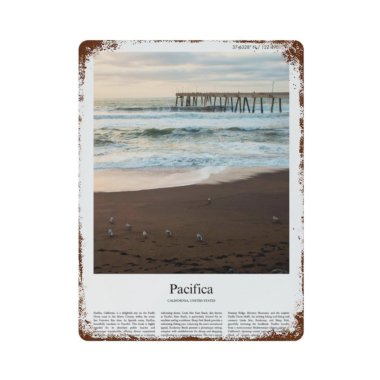 xiaoxiaoshen Pacifica California, United States, USA City Scenery Wall Decor Art Metal Tin Poster Modern Home Decor Art Home Bar Shop Decorations Vintage Sign 40x30cm