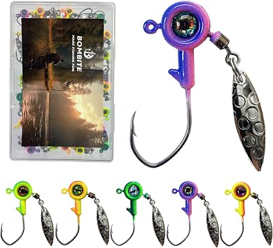 Crappie Jigs with Spinner - 1/32 oz, 1/16 oz, 1/8 oz Underspin Jig Heads for Crappie, Panfish, Bass - 40pcs