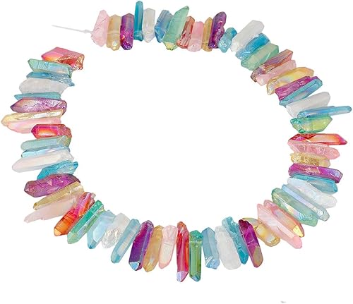 Miniatura 1 de SUNYIK Surtido de Color AB Aura Titanio Puntos de Cristal Recubiertos de Cuarzo Palos en bruto Palos Puntos Puntos Puntos Perlas 15 Pulgadas Strand