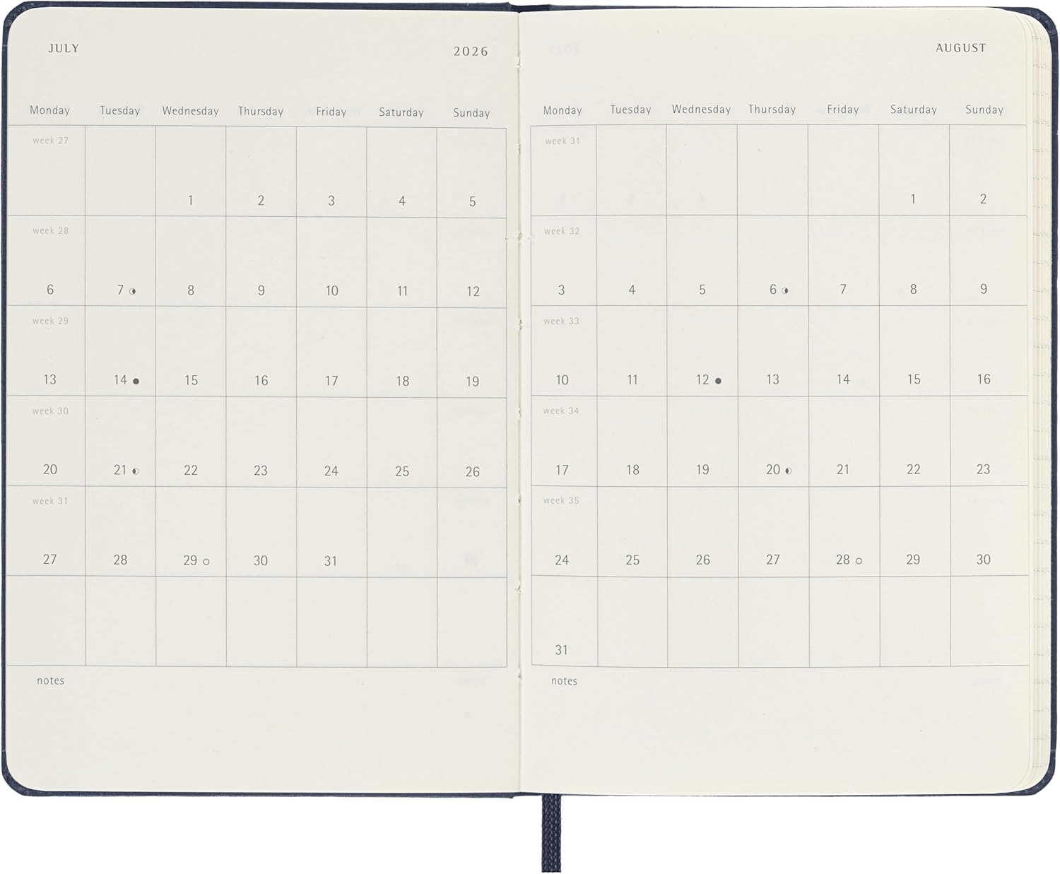 Moleskine Classic 12 Month 2026 Weekly Planner, Hard Cover, Pocket (3.5" x 5.5"), Sapphire Blue, 144 pages