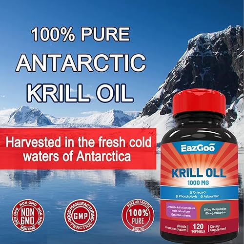 Miniatura 3 de Aceite de krill antártico 1000 mg, suplemento Omega 3, EPA, DHA, fosfolípidos y astaxantina - 240 cápsulas blandas