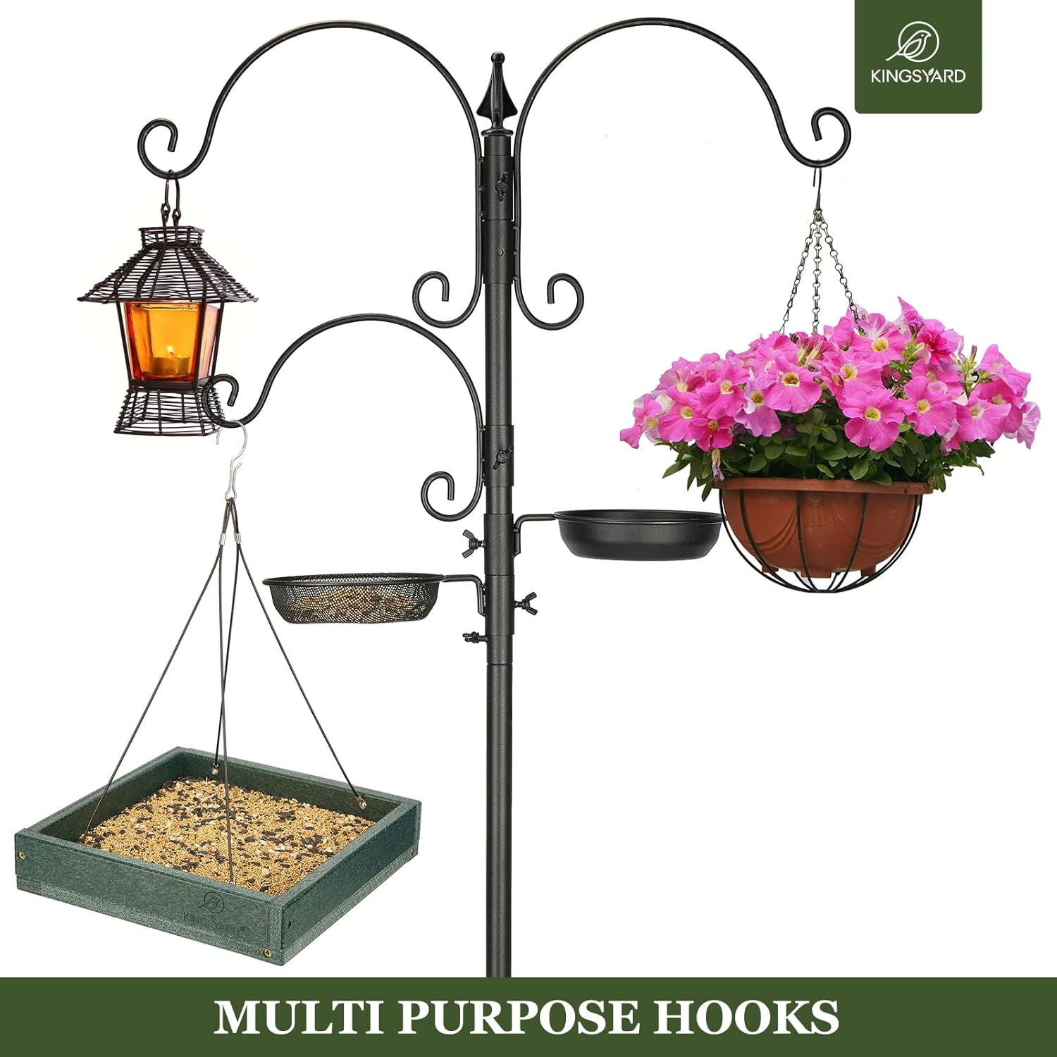 Kingsyard Bird Feeding Station Kit, 85" Bird Feeder Pole with 5-Prong Base, Bird Feeder Stand for Outdoors + Kingsyard Cute Bird House Feeders for Outside