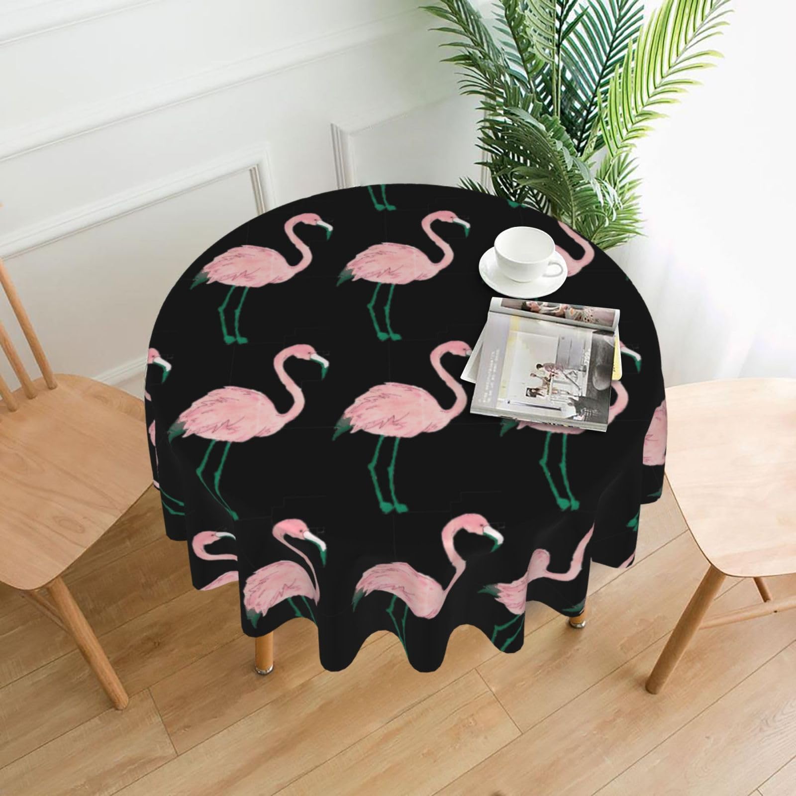 Uusnwaa Hand Painted Flamingo Bird Print Round Tablecloth 60 Inch, Stain Wrinkle Resistant Washable Polyester Table Cover For Kitchen Party