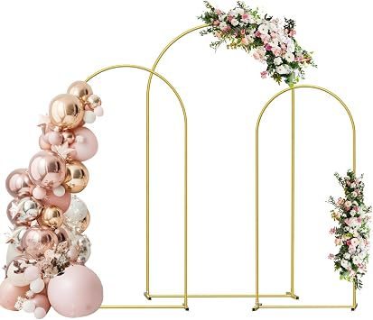 Arch Backdrop Stand, Set of 3 Metal Arch Stand Wedding Arch Frame 7.3FT, 6.6FT, 6FT Balloon Arch for Birthday Party Baby Shower Wedding Graduation Ceremony Decoration,Gold