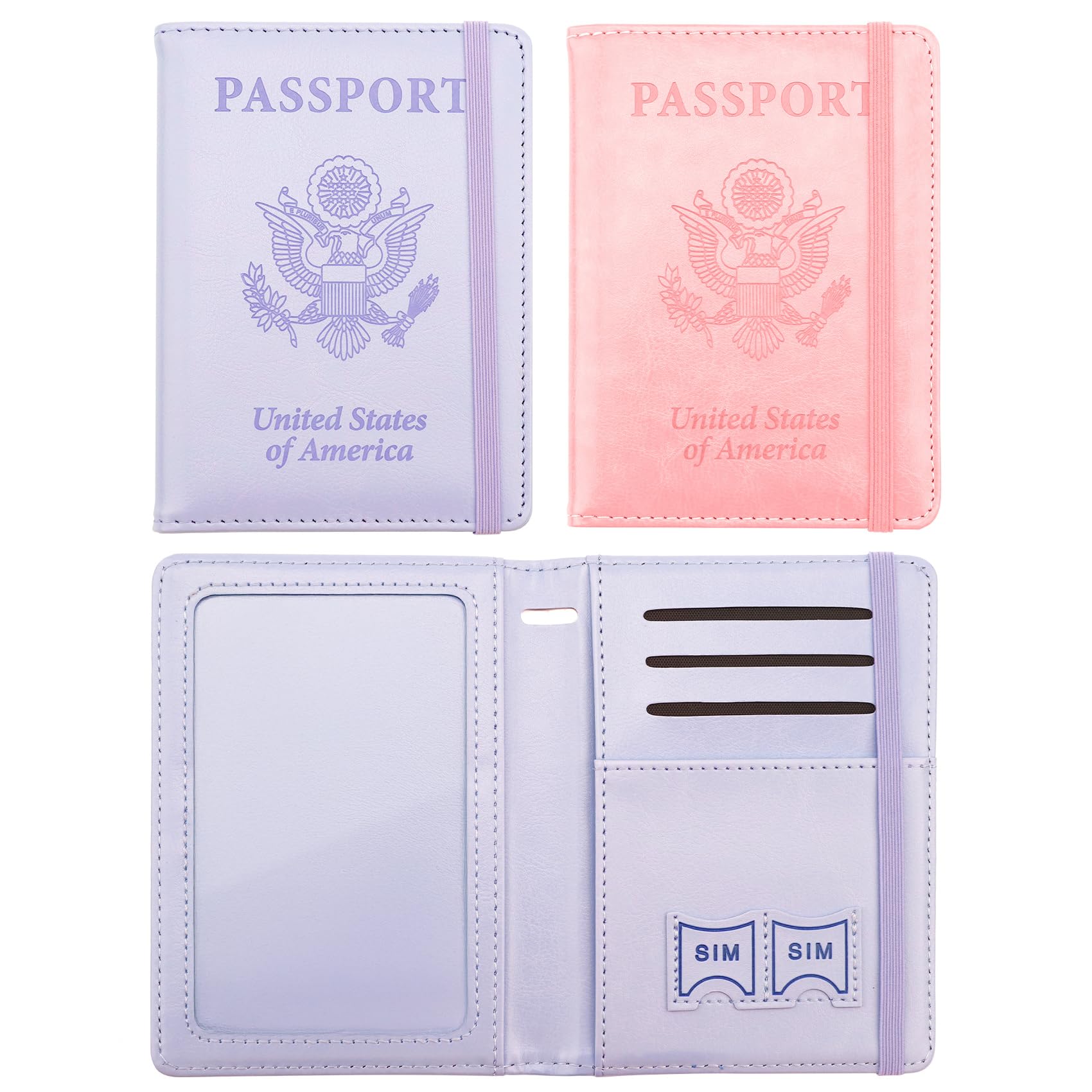 Passport Holder for Travel, 2 Pack Passport Cover, Waterproof Passport Wallet Leather Passport Holder Pen Holder Passport Holders for Women Men Family