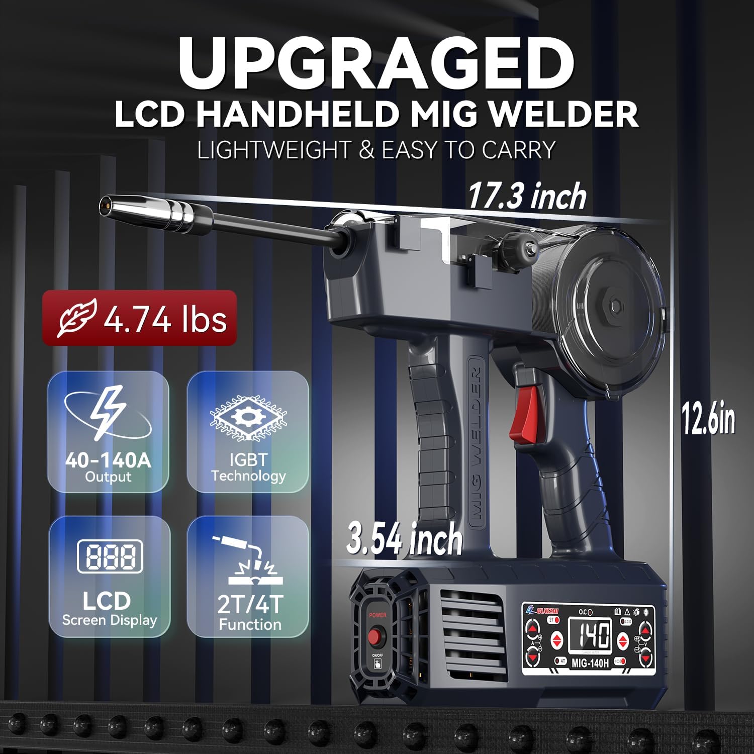 GZ GUOZHI Handheld MIG Welder 110V, 140A Flux Core Portable Welding Machine, Handheld Gasless Inverter Wire Feed Welding Equipment