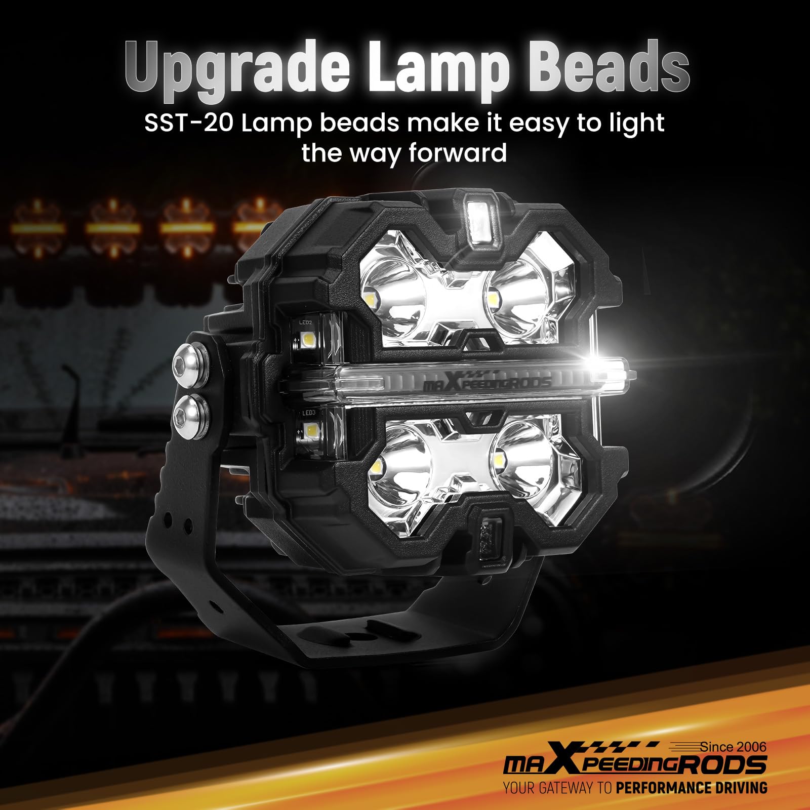 maXpeedingrods 2 x reflektor offroadowy 3,5" 160 W, 19200 lm, listwa świetlna LED z reflektorem bocznym 270°, bursztynowe/białe światła do jazdy dziennej do jeepów, SUV, pickupów, ATV, ciężarówek