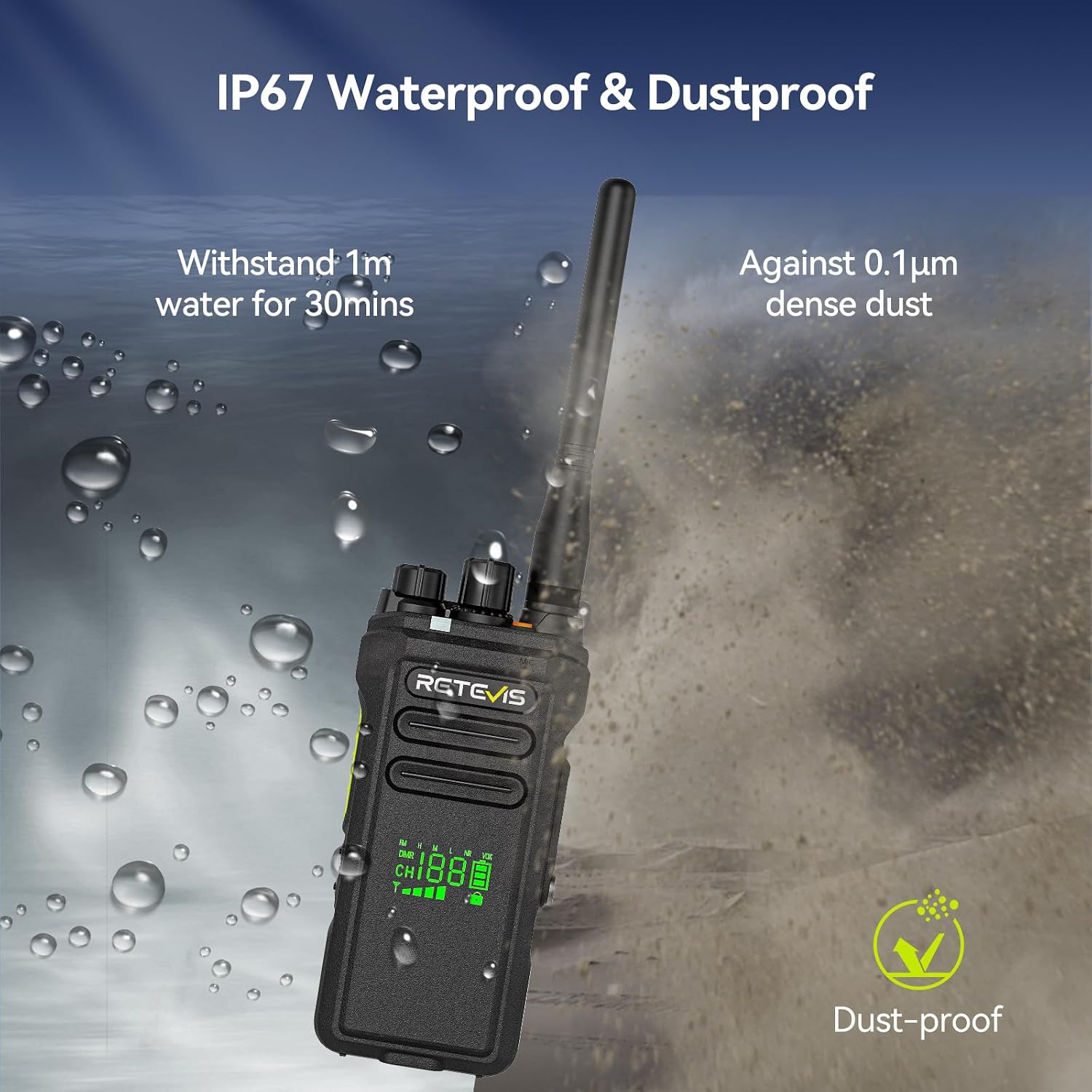Retevis NR30D Digital 2 Way Radio High Power,Compatible with Motorola DMR Radio,Heavy Duty Two Way Radio Long Range,Digital/Analog,IP67 Waterproof,Professional DMR Walkie Talkies for Security(1 Pack)