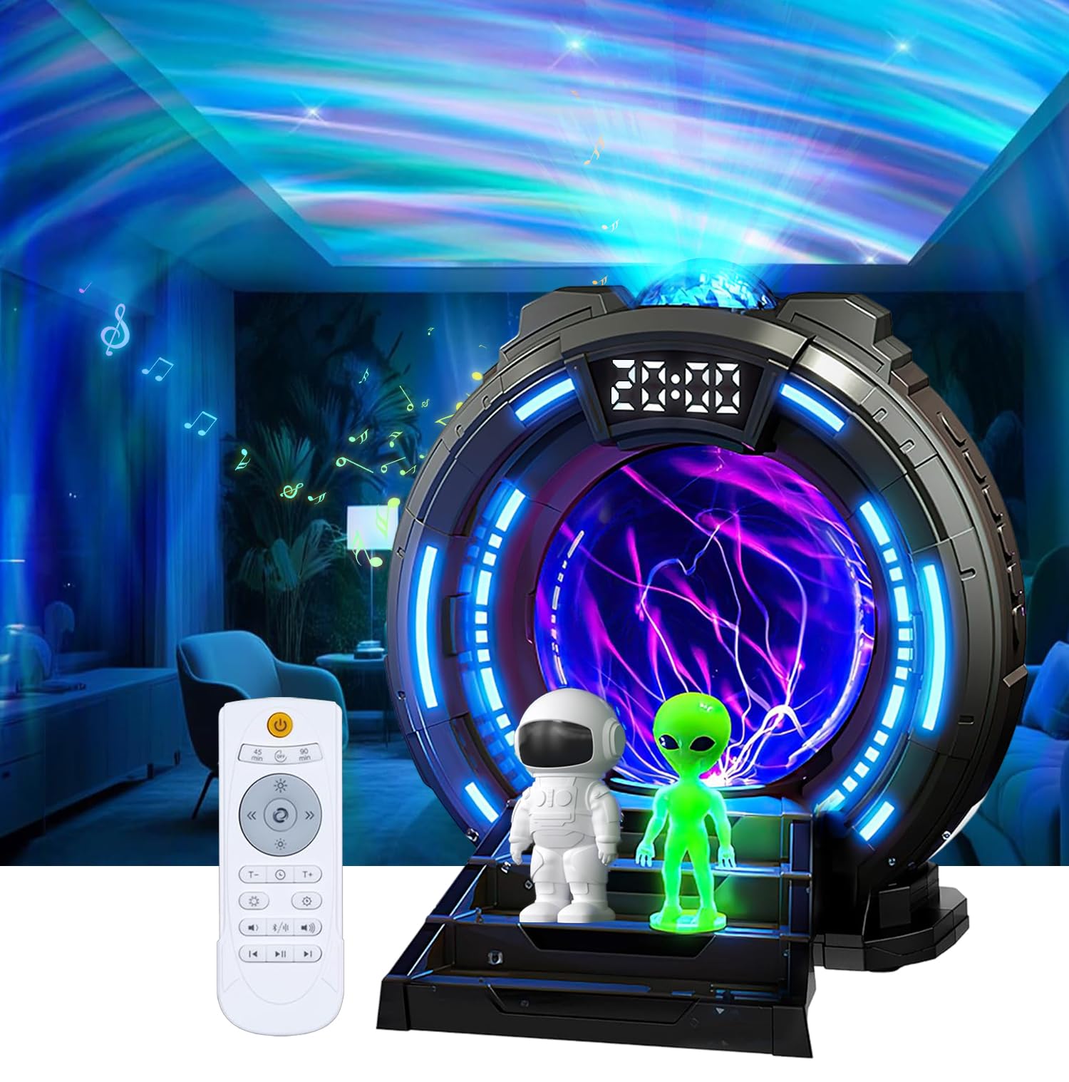Northern Lights Projector with Plasma Ball Lamp, White Noise