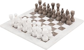 Radicaln Marble Chess Set 15" Inches Handmade White and Grey Oceanic Classic Board Games for Adults, Luxury Marble Chess Board & Chess Pieces