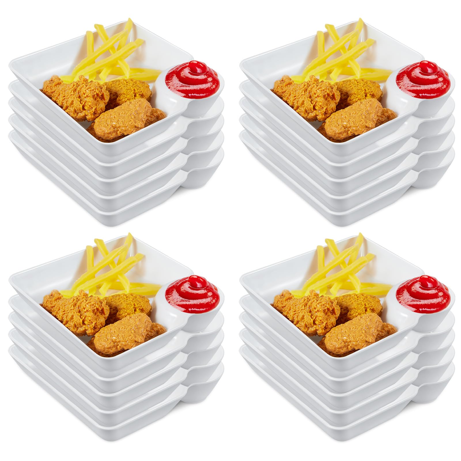 Maxcheck 20 Pcs Chip and Dip Serving Platter Set Divided Dumpling Plate  with Sauce Holder Plastic Small Chips Salsa Serving Dish Reusable White Chip