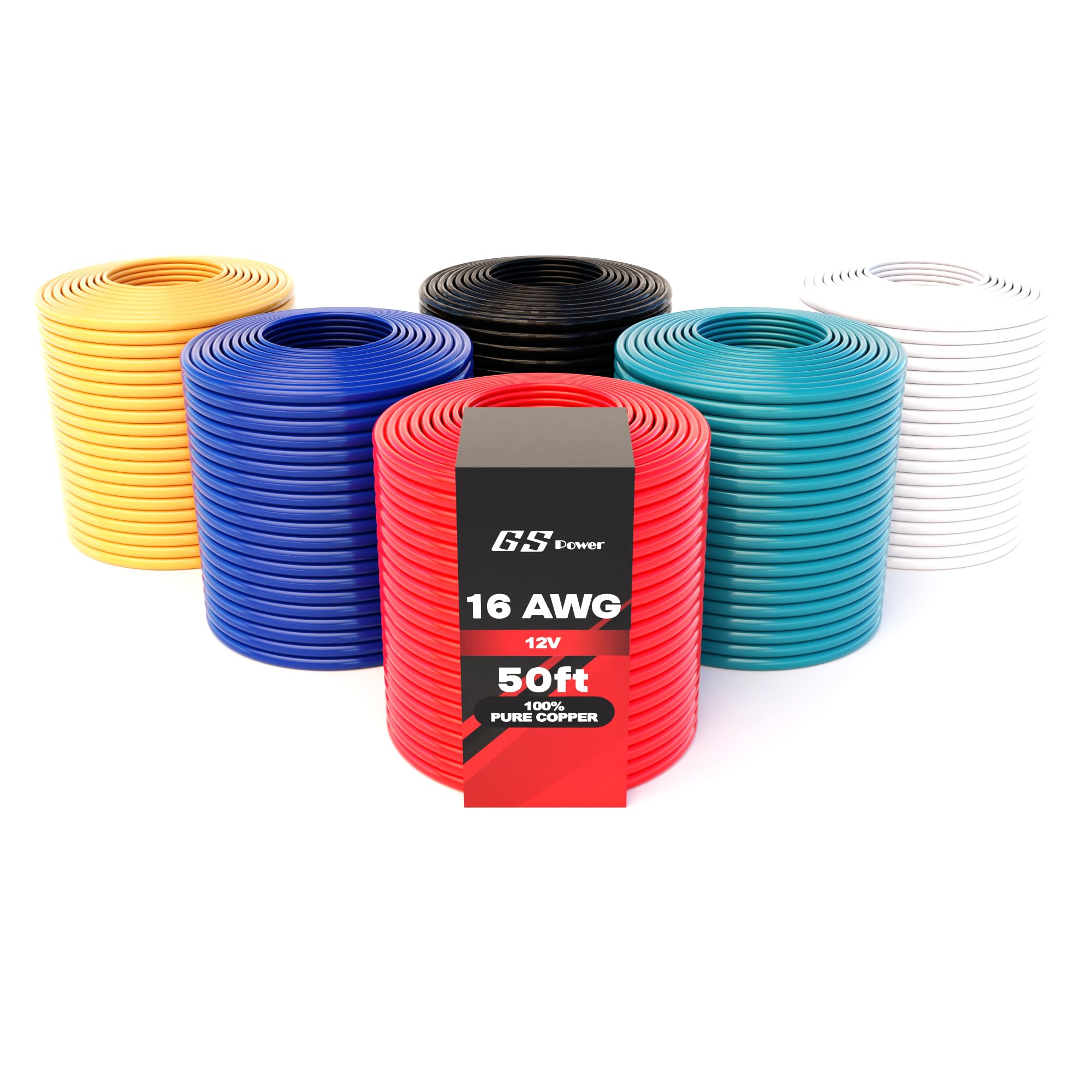 Photo 1 of GS Power 300ft 16 Gauge Wire Oxygen Free Pure Copper Primary Wire, 50ft Roll, 6 Colors, OFC 12v 16AWG for Automotive Audio Video Electric Trailer Stereo RC Car Home Theater LED Lamp Wiring Electrical