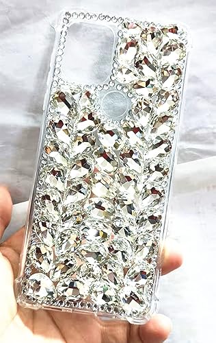 Miniatura 3 de Moto G Stylus 5G - Funda hecha a mano con diamantes de cristal brillante, Aikukiki, 6.8 pulgadas, A-blanco completo