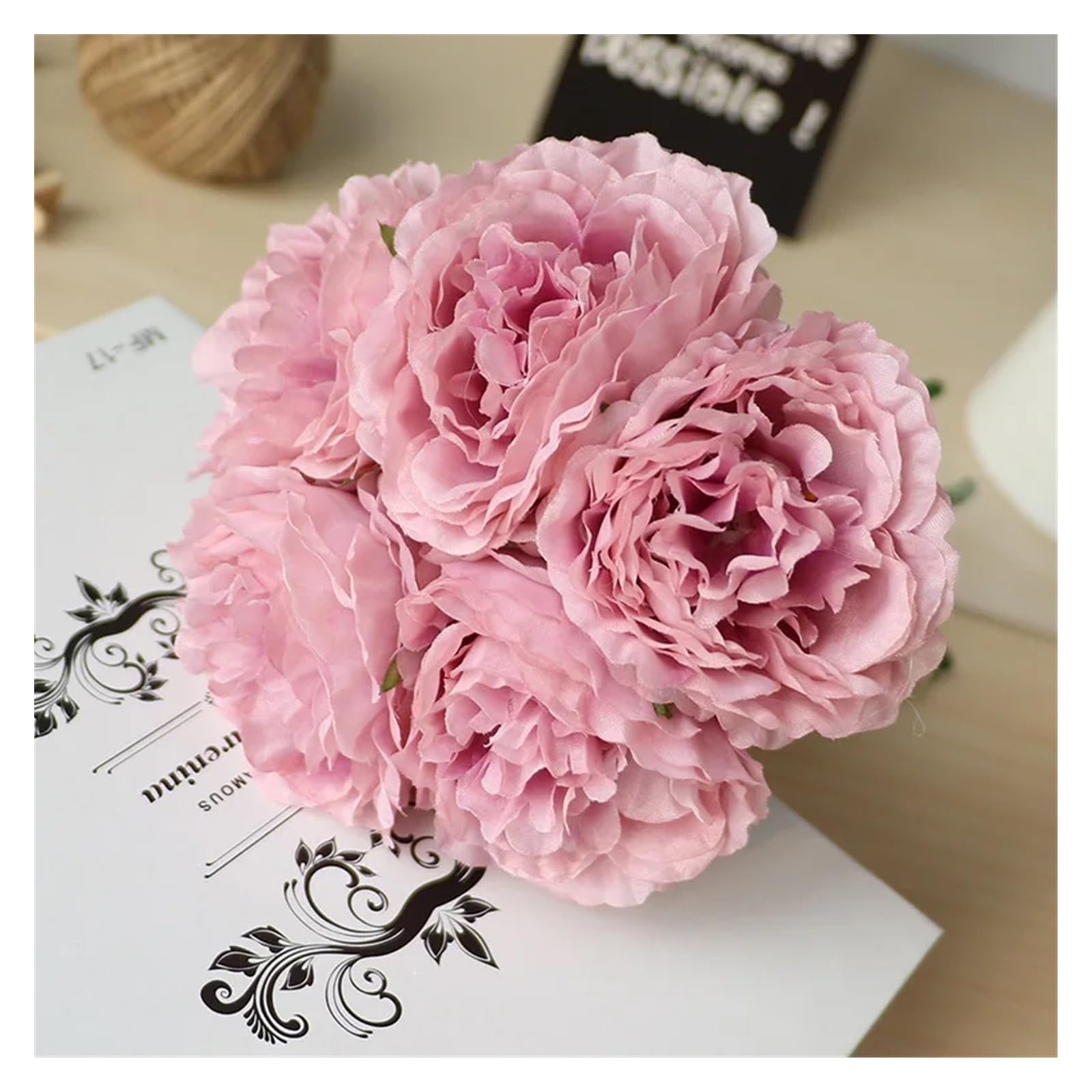 HJRegaFimu Artificial Flowers Simulation Flower Bridal Bouquet Silk Peony Handmade Fake Wedding Decoration 5 Balls Bouquets Light Green