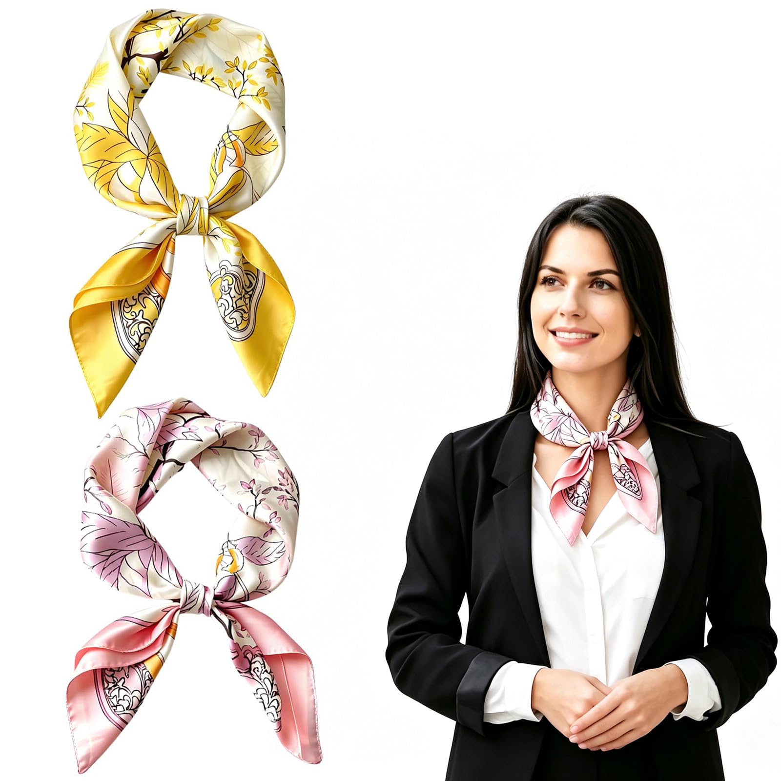 2 Pcs Hair Scarf for Women Stylish Set, Yellow White and Pink White Women Scarf, Used for Neck And Hair Decoration Scarves for Womens for Daily Commuting and Dating-picture-54