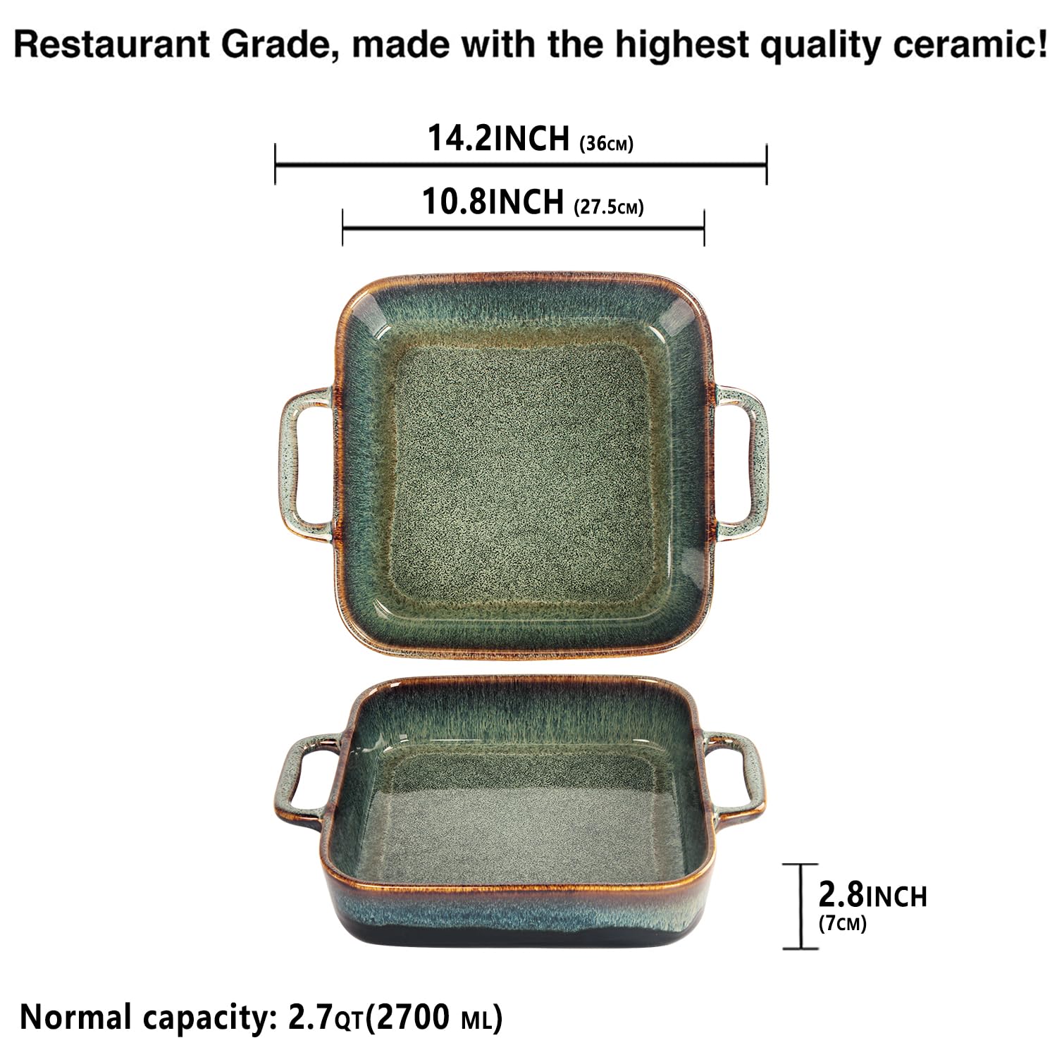Porcelanowe naczynia do zapiekania – naczynie do pieczenia do piekarnika, ceramiczne patelnie do lasagne 2,7 QT, bezpieczne do piekarnika, do gotowania w kuchni, ciasta, bankietu i kolacji,